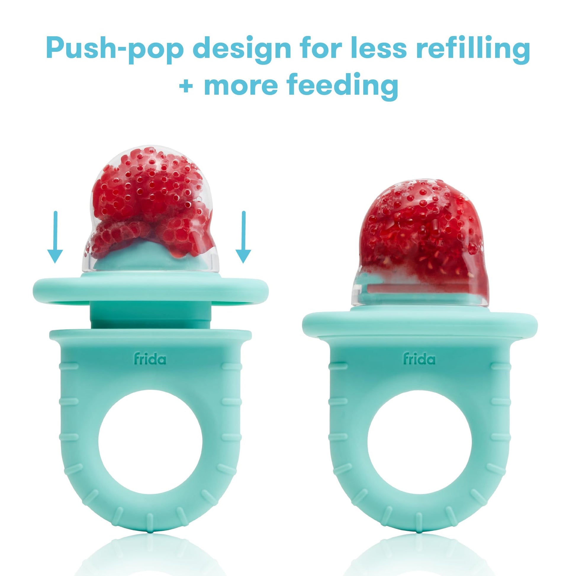 Three count Frida Baby silicone food feeder set in teal color