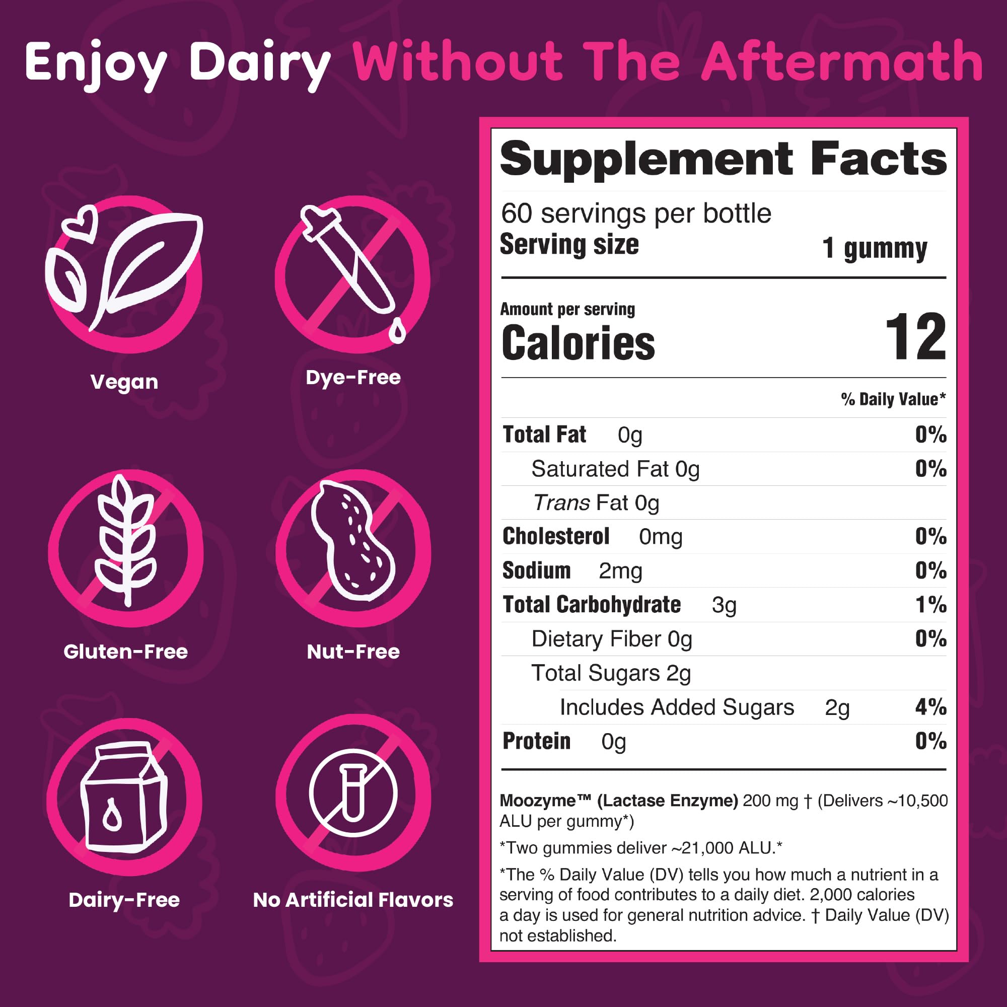 JolliMoo vegan lactose intolerance chewable gummies bottle label facts