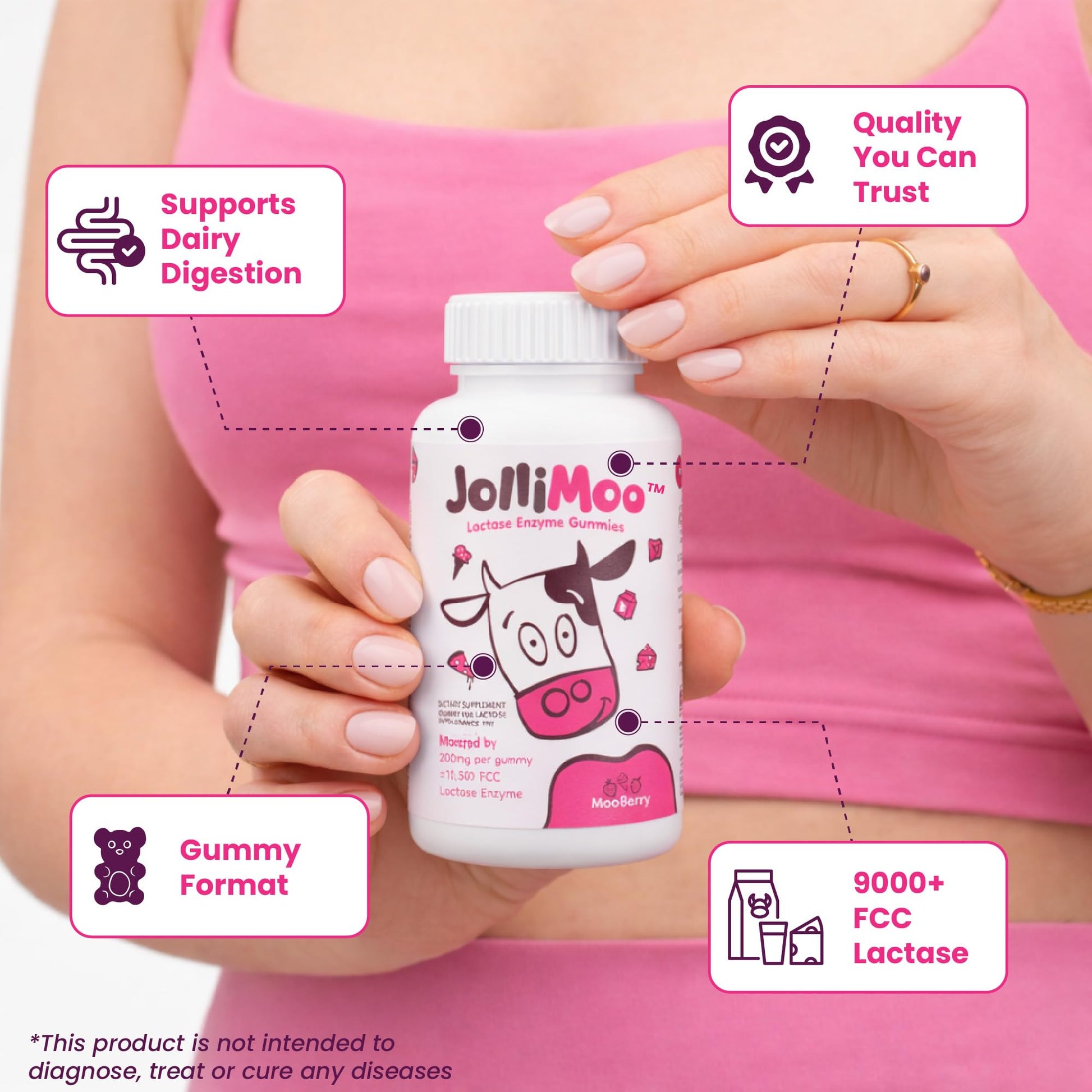 USA imported JolliMoo pectin based kosher dairy digestive aid gummies