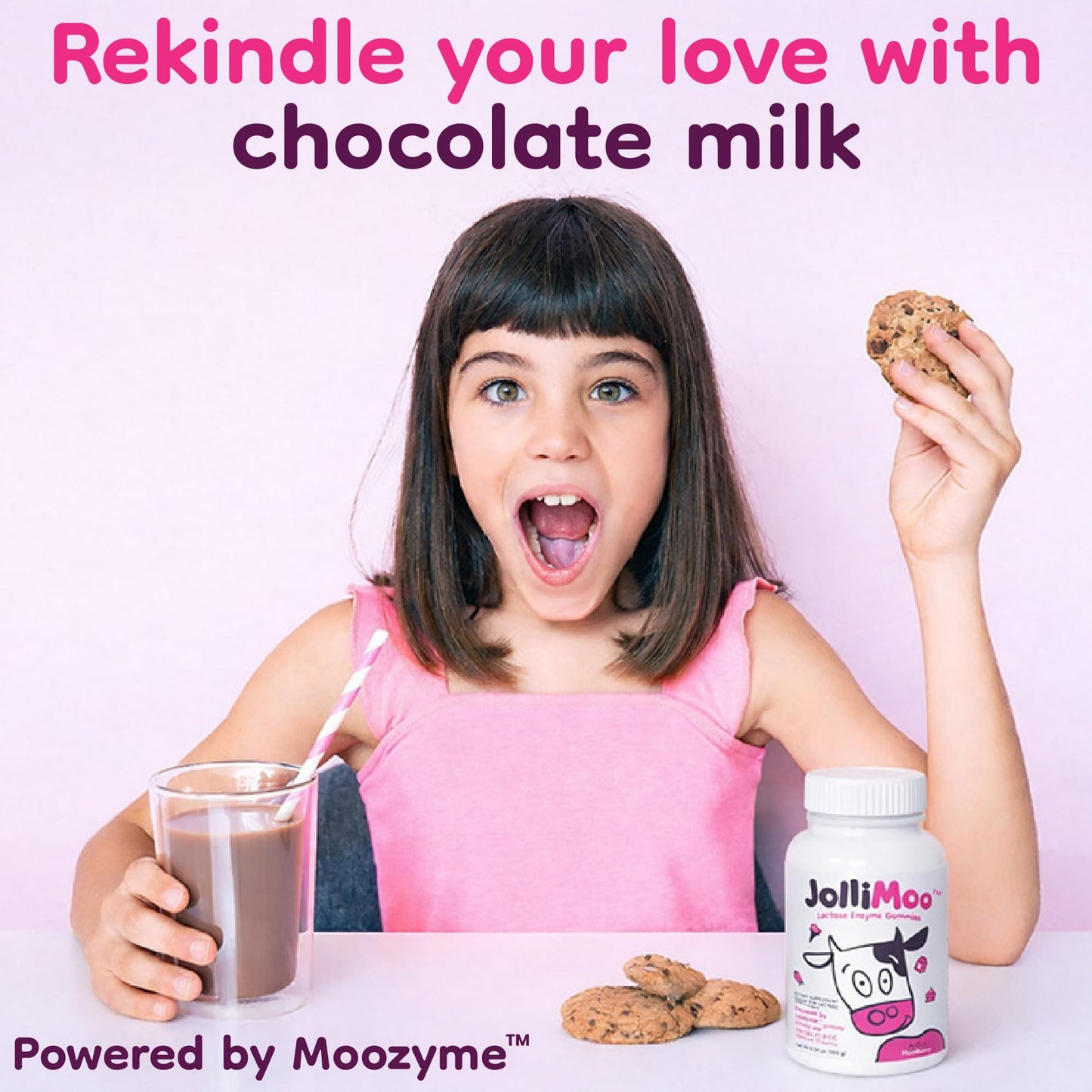 JolliMoo gelatin free dairy digesting supplement bottle for Indian consumers