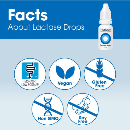 Intoleran lactase drops 14ml liquid dietary supplement bottle for home dairy treating
