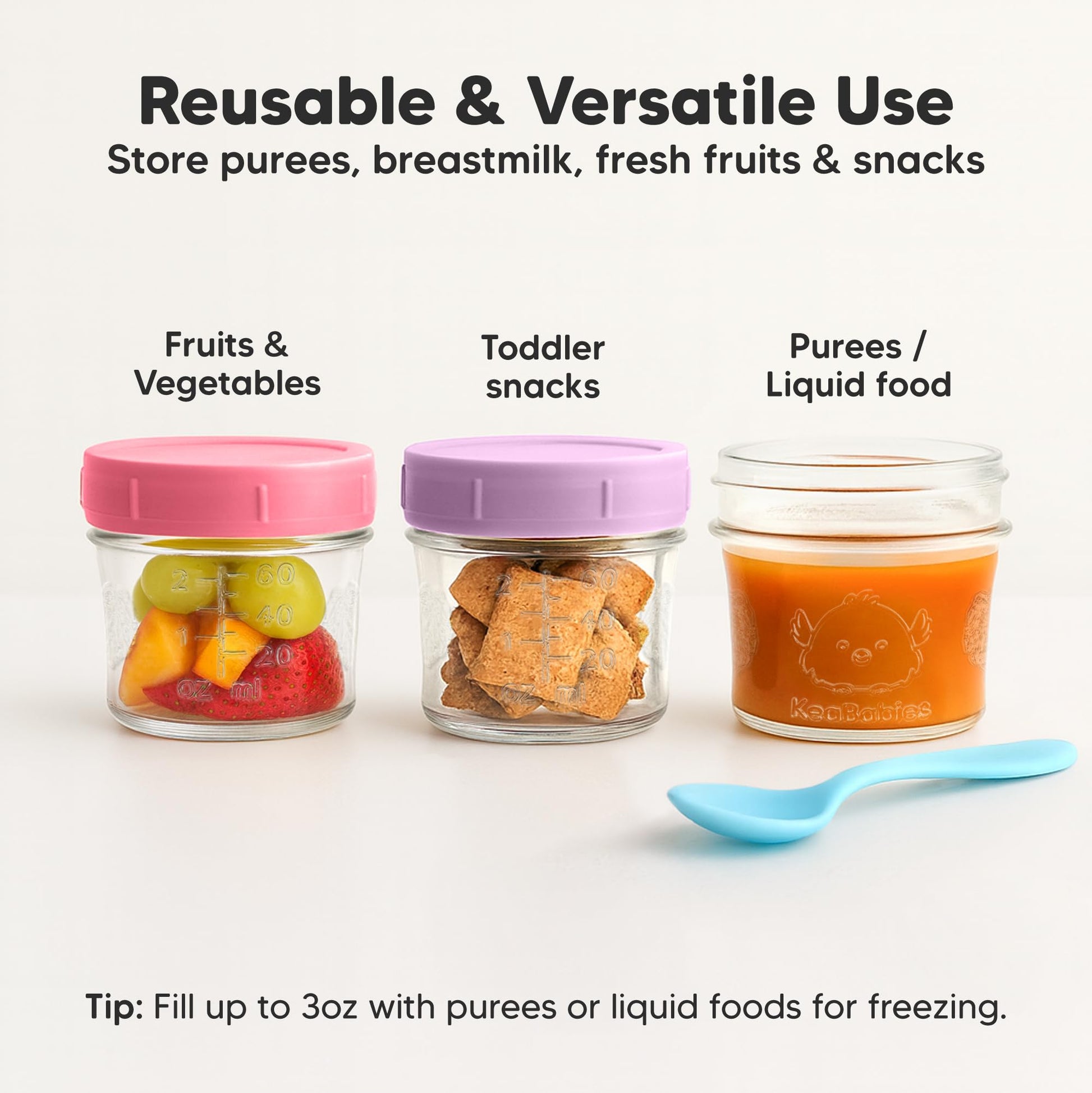 Top view of Keababies prep jars showing airtight lid seal