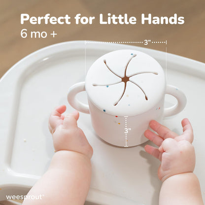 Side view of WeeSprout snack catcher with easy grip handles