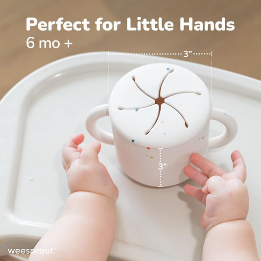 Side view of WeeSprout snack catcher with easy grip handles