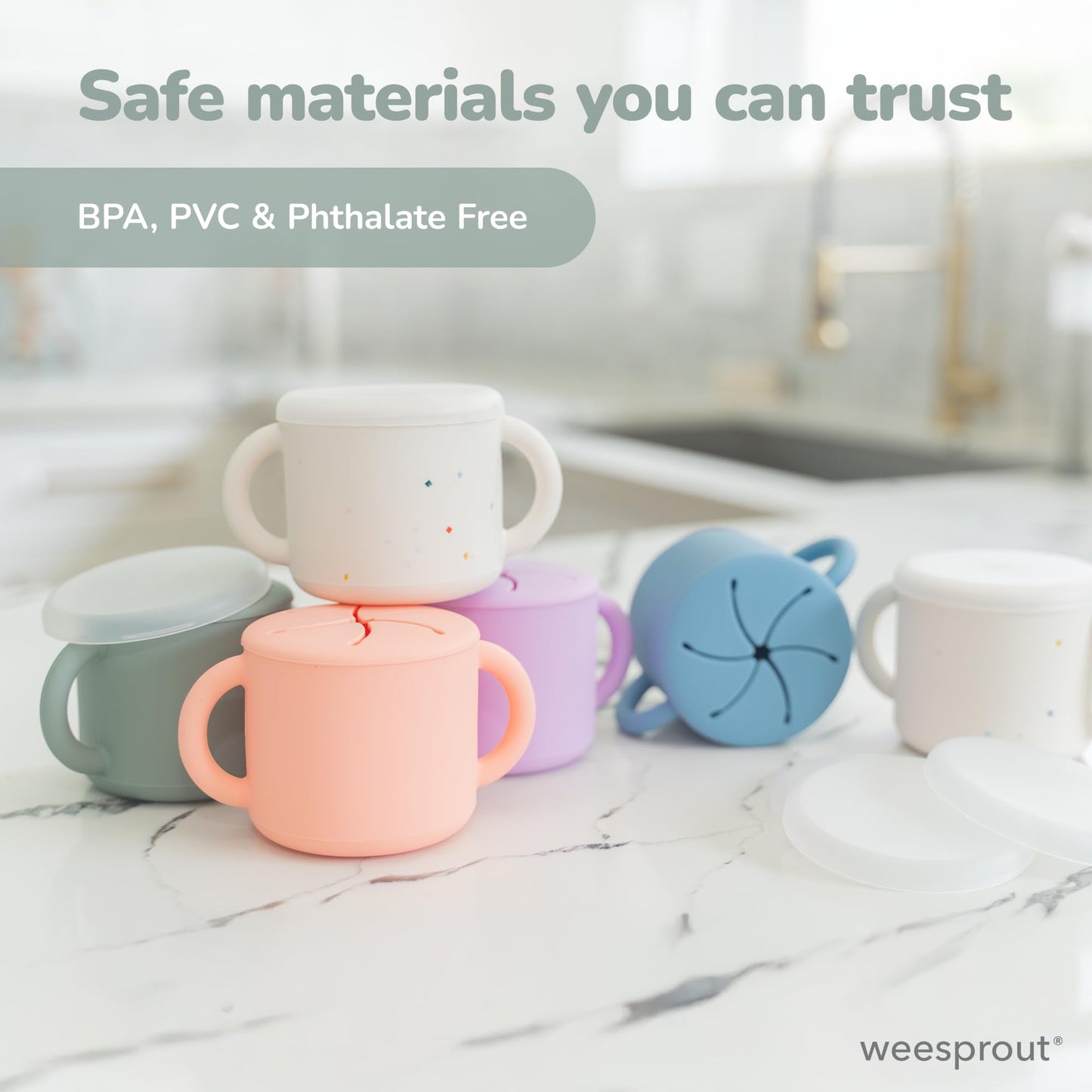 WeeSprout snack containers shown in travel setting