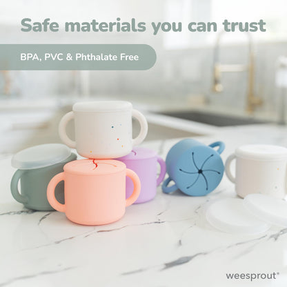 WeeSprout snack containers shown in travel setting