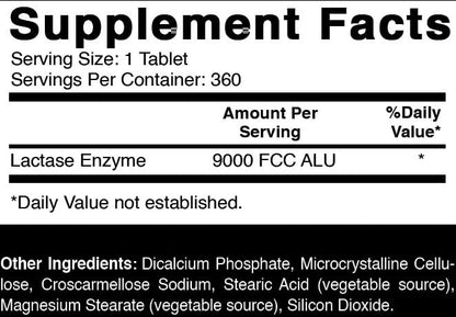 Oxify maximum strength lactase enzyme dietary supplement side panel showing product highlights.