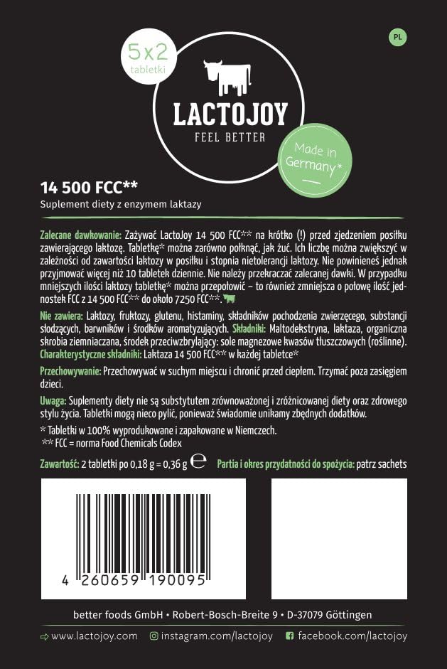 LactoJoy Lactase Digestive Supplement 14500 FCC tablets inside individual portable sachets for on the go dairy consumption