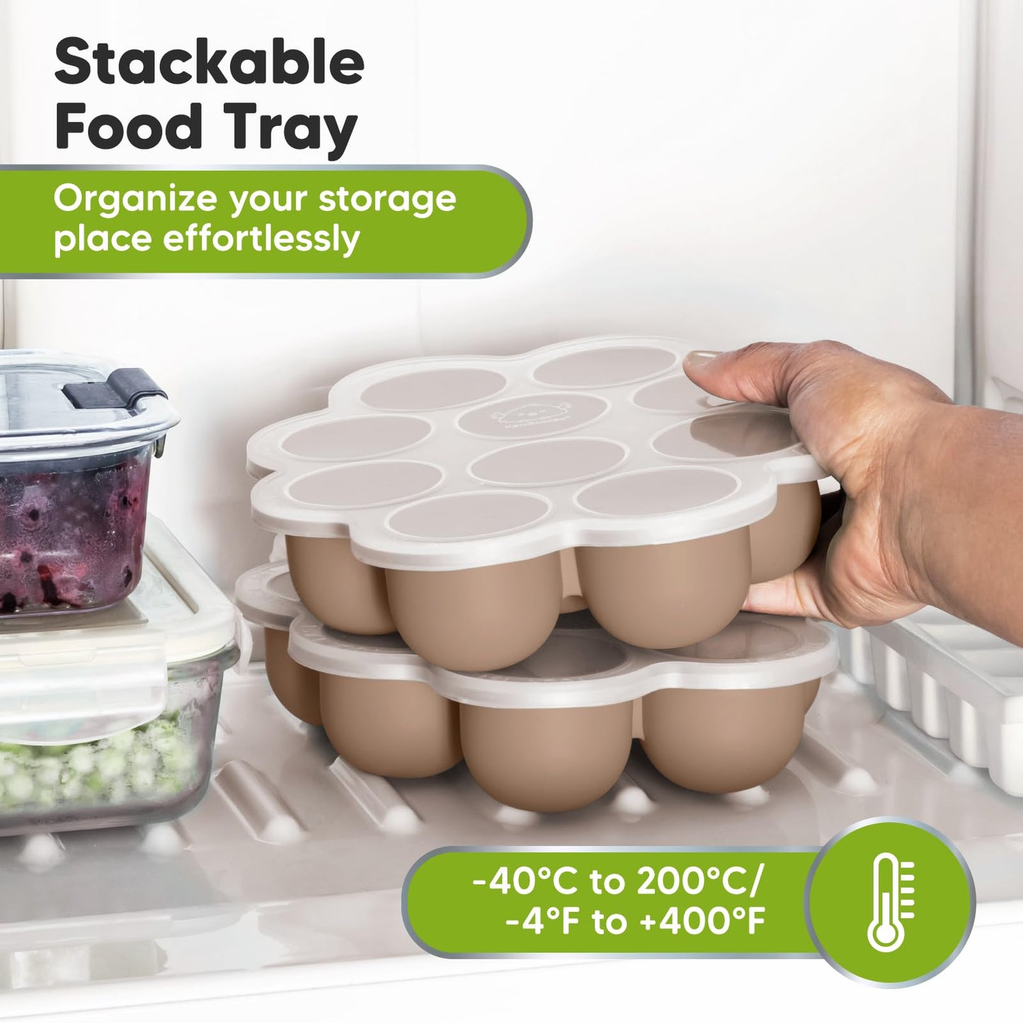 Top view of stackable KeaBabies baby food freezer tray with clear lid