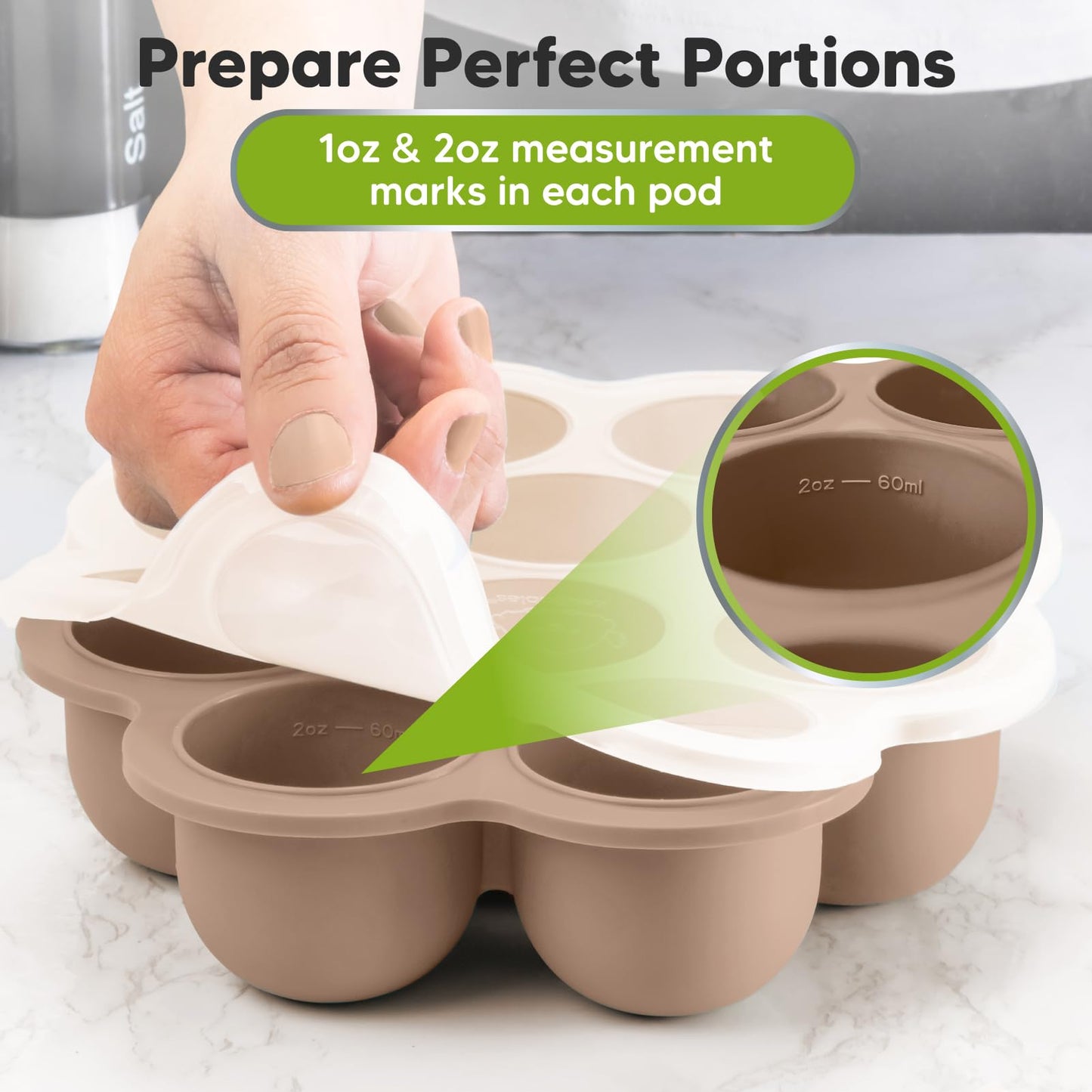 KeaBabies silicone tray being used to store frozen baby food cubes