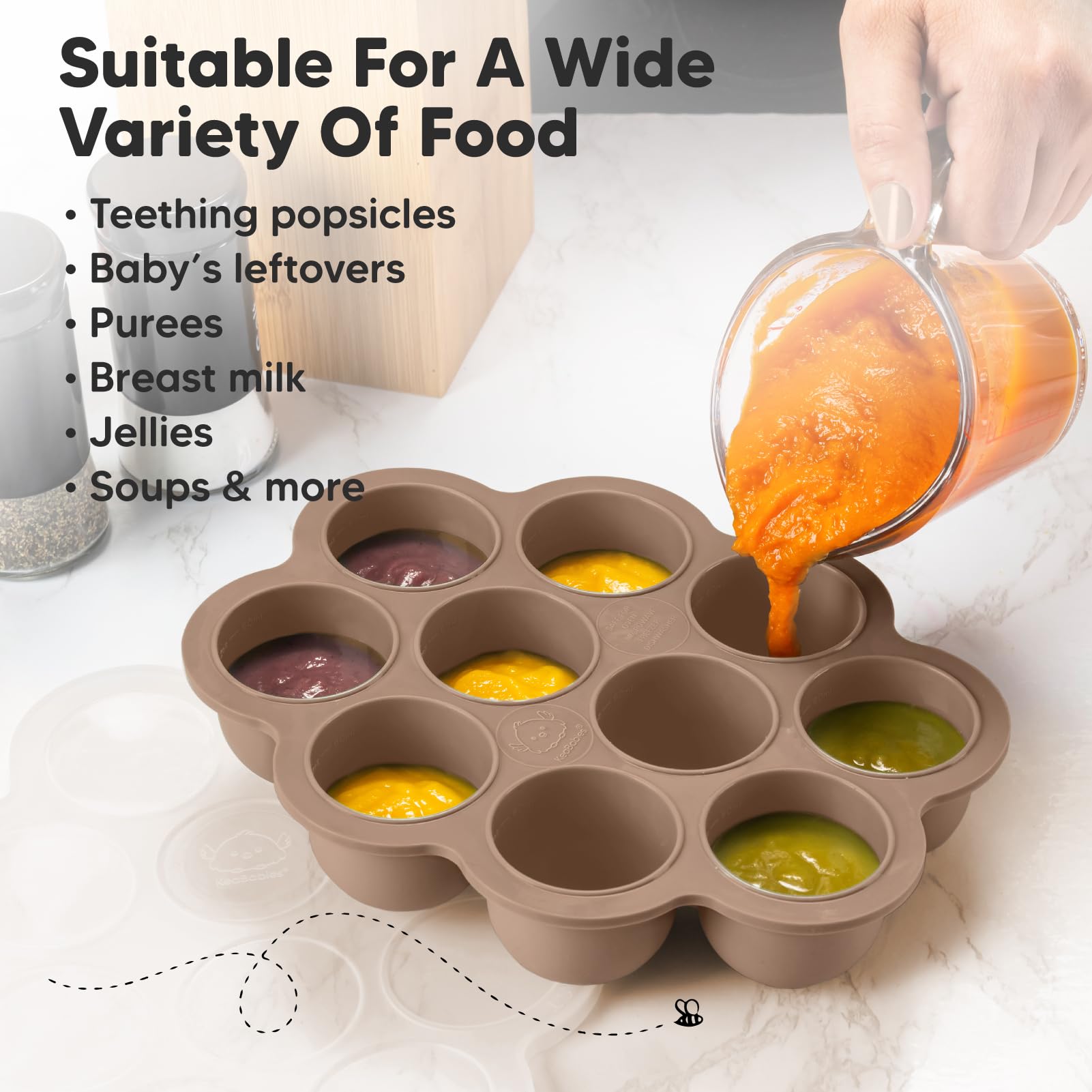 Parent using KeaBabies silicone freezer tray for meal prep