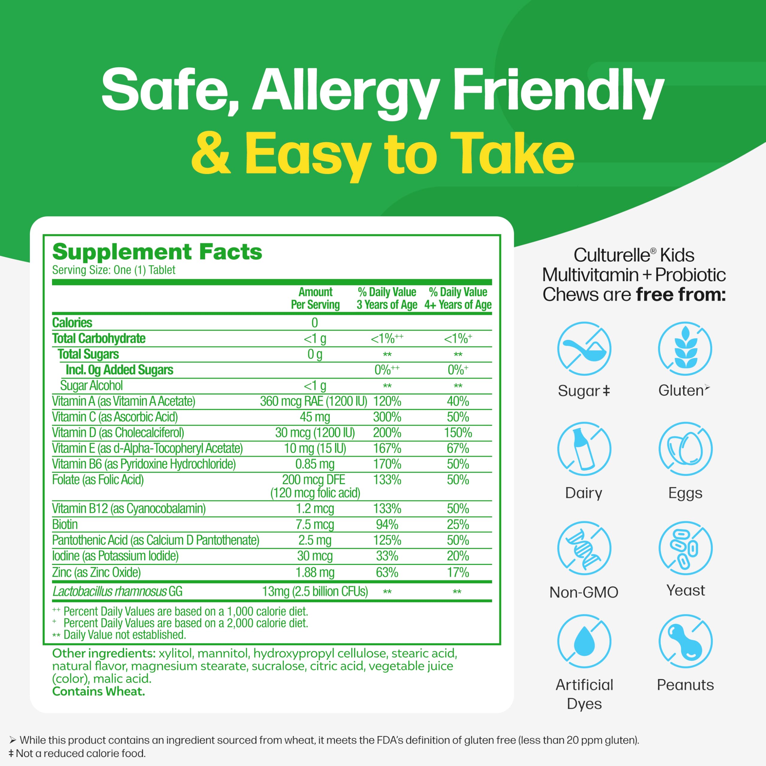 Culturelle Kids Multivitamin plus Probiotic fruit punch flavored chewable tablets side panel