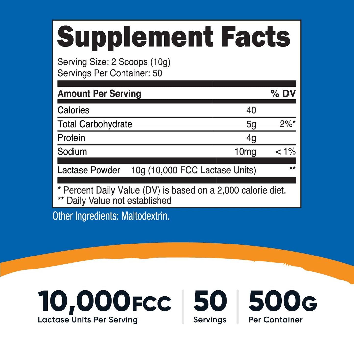 Side angle of Nutricost unflavored lactase enzyme powder supplement for lactose intolerance
