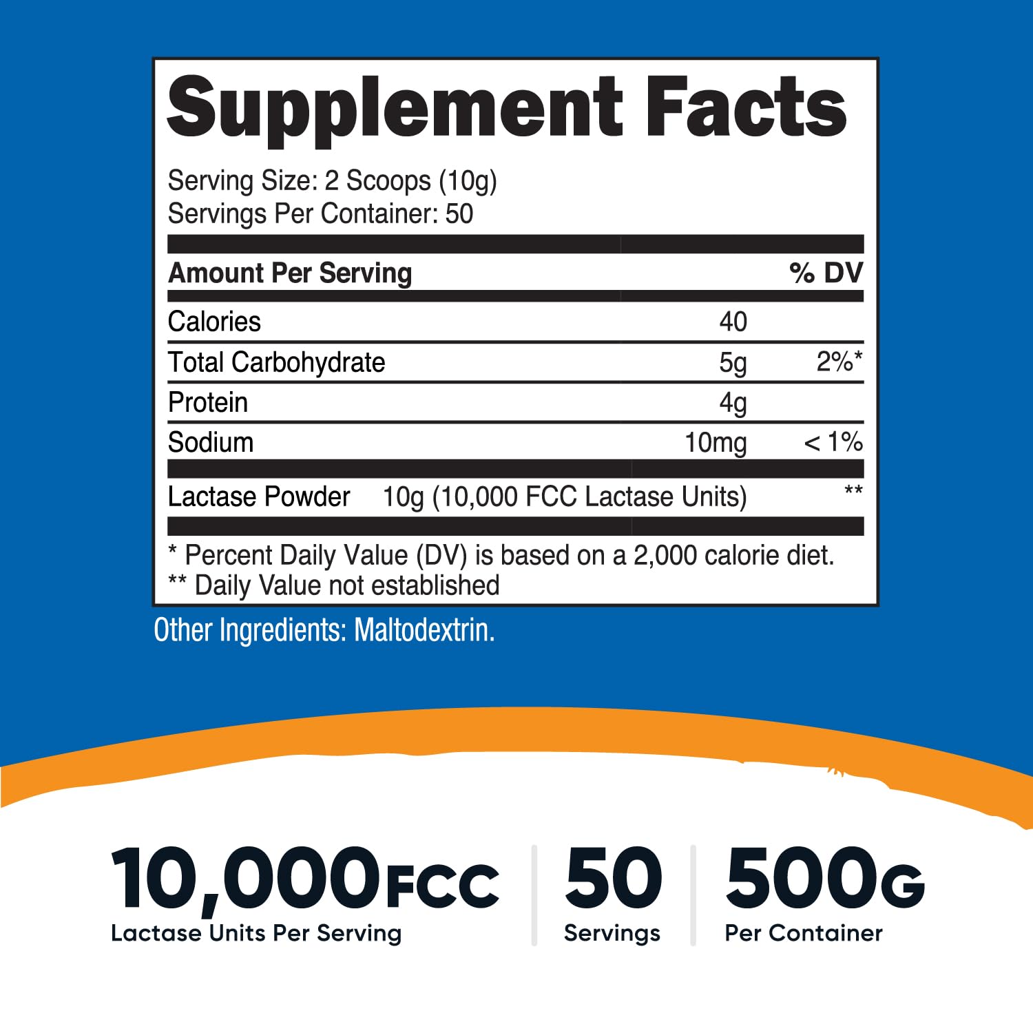 Side angle of Nutricost unflavored lactase enzyme powder supplement for lactose intolerance