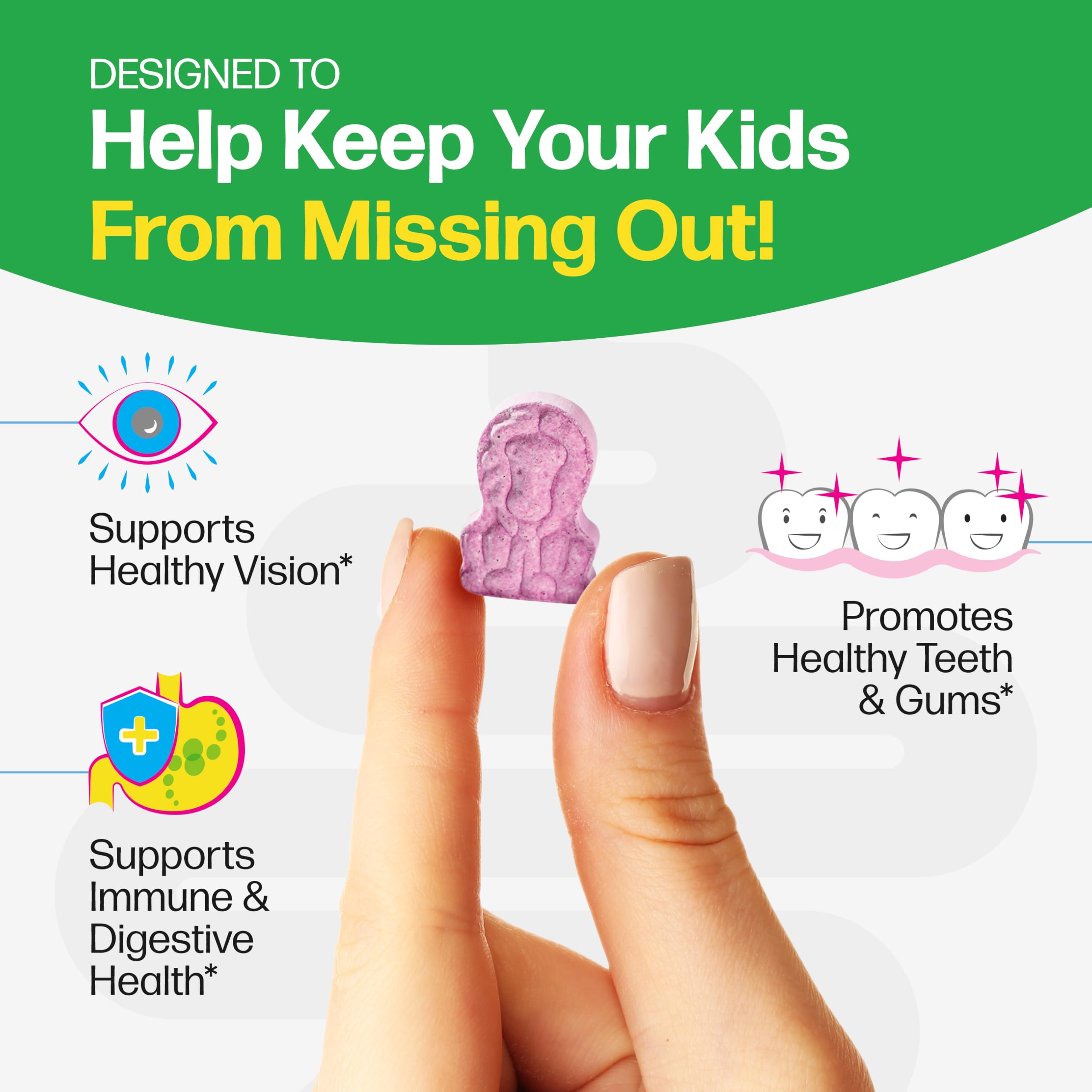 Culturelle Kids sugar free allergen friendly daily multivitamin close up shot