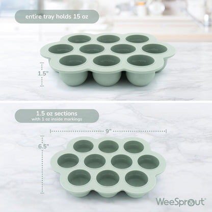 Close up of flexible silicone compartments in WeeSprout freezer tray