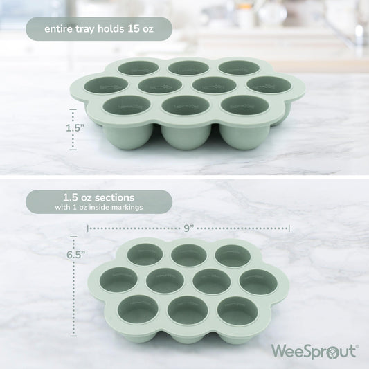 Close up of flexible silicone compartments in WeeSprout freezer tray