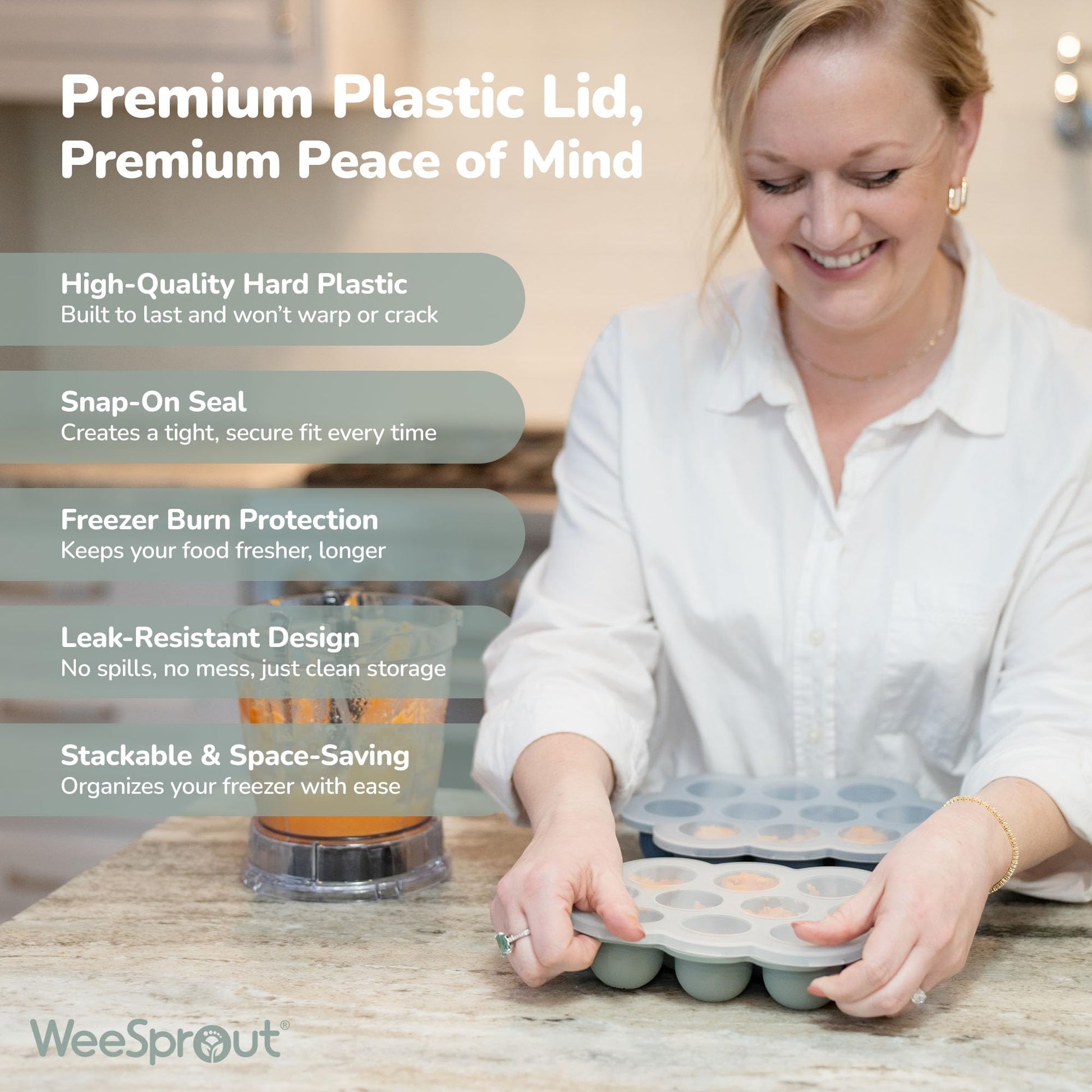Frozen purees being popped out of WeeSprout silicone freezer tray