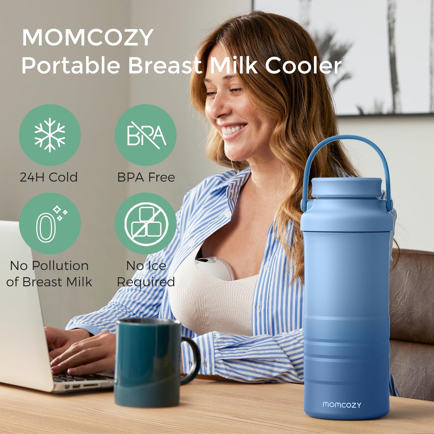 Momcozy 22 fluid ounce breast milk chiller showing cooling tube