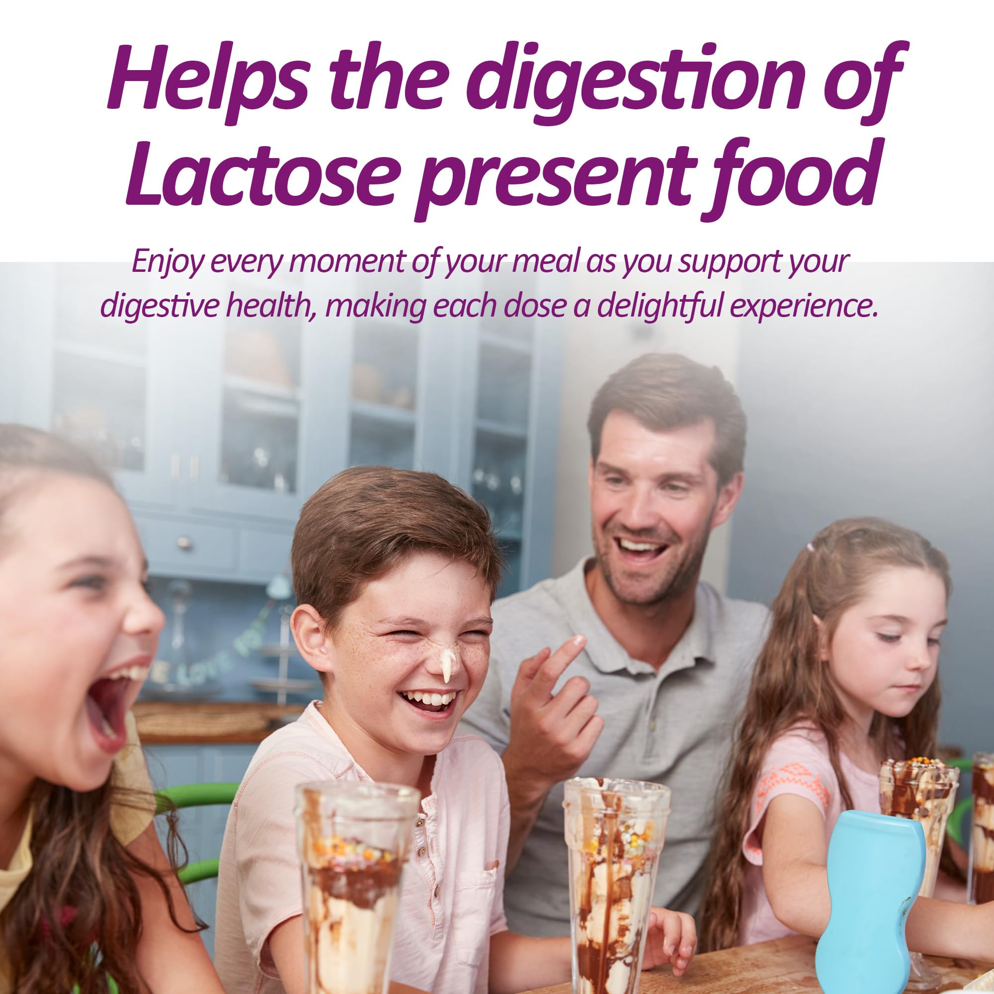 Sensi Latte Lactase Enzyme 9000 FCC strawberry chewable tablets side view listing dietary supplement details