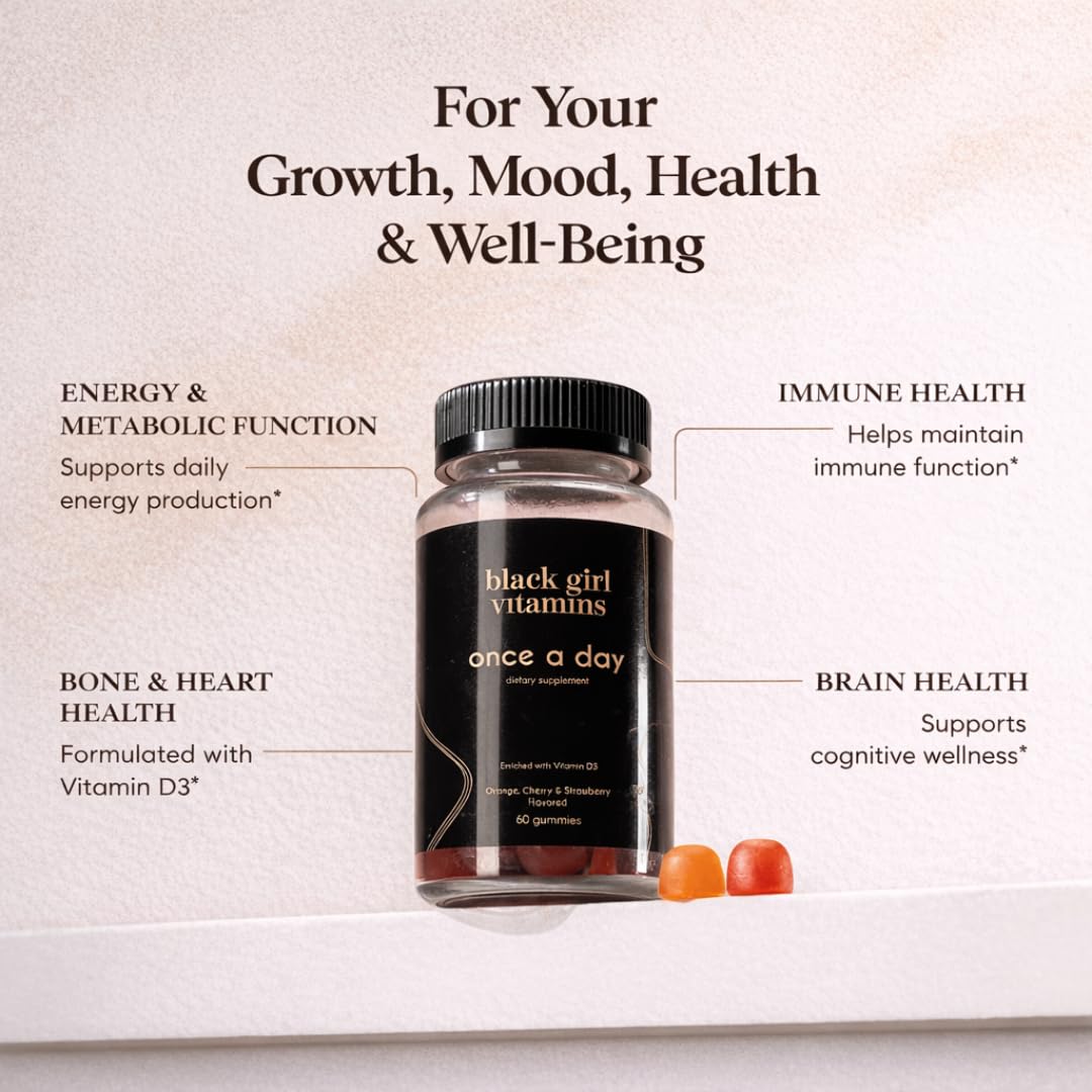 Black Girl Vitamins daily women multivitamin supplement showing vegan and gluten-free certification labels.