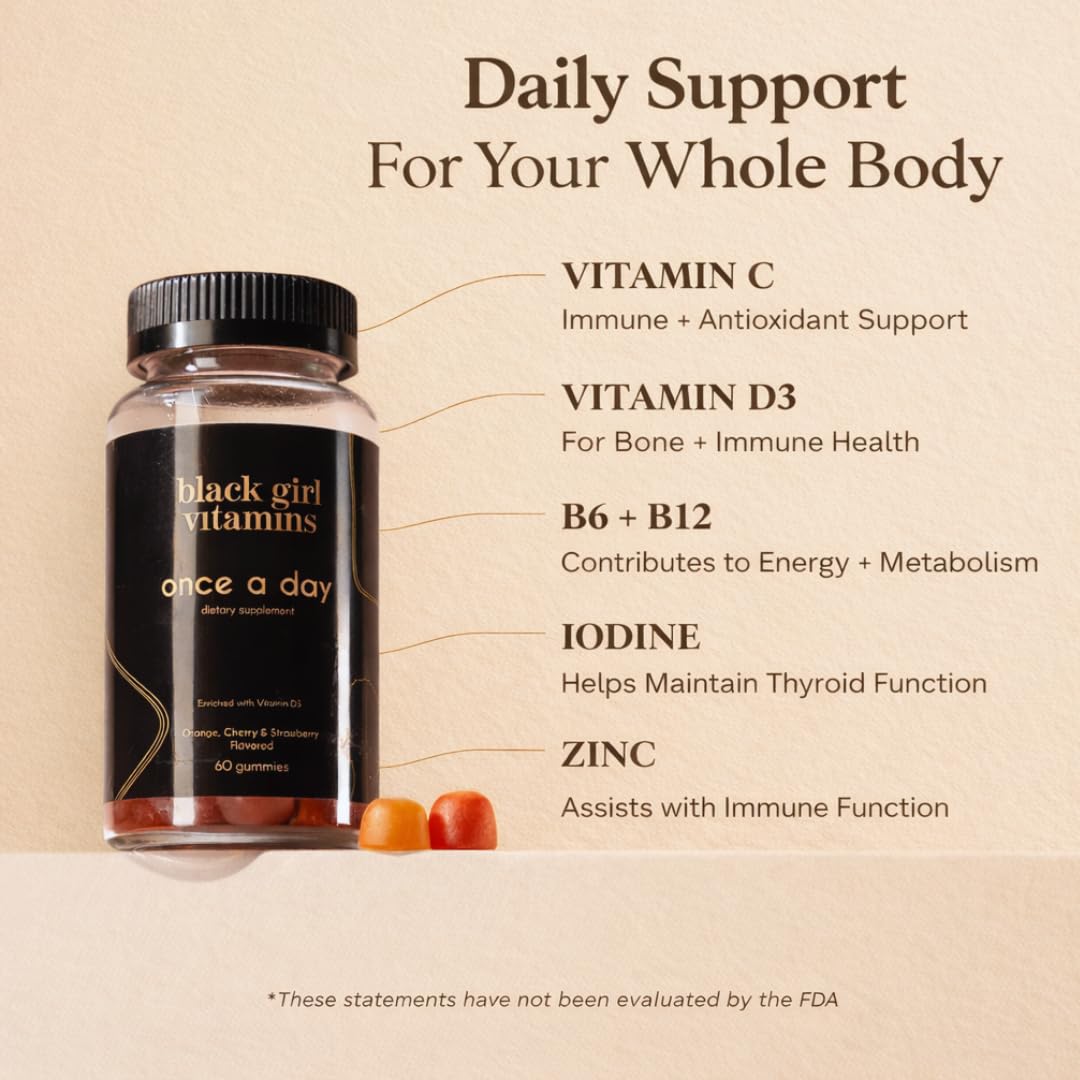Black Girl Vitamins immune support women multivitamin bottle displaying premium USA imported ingredients.