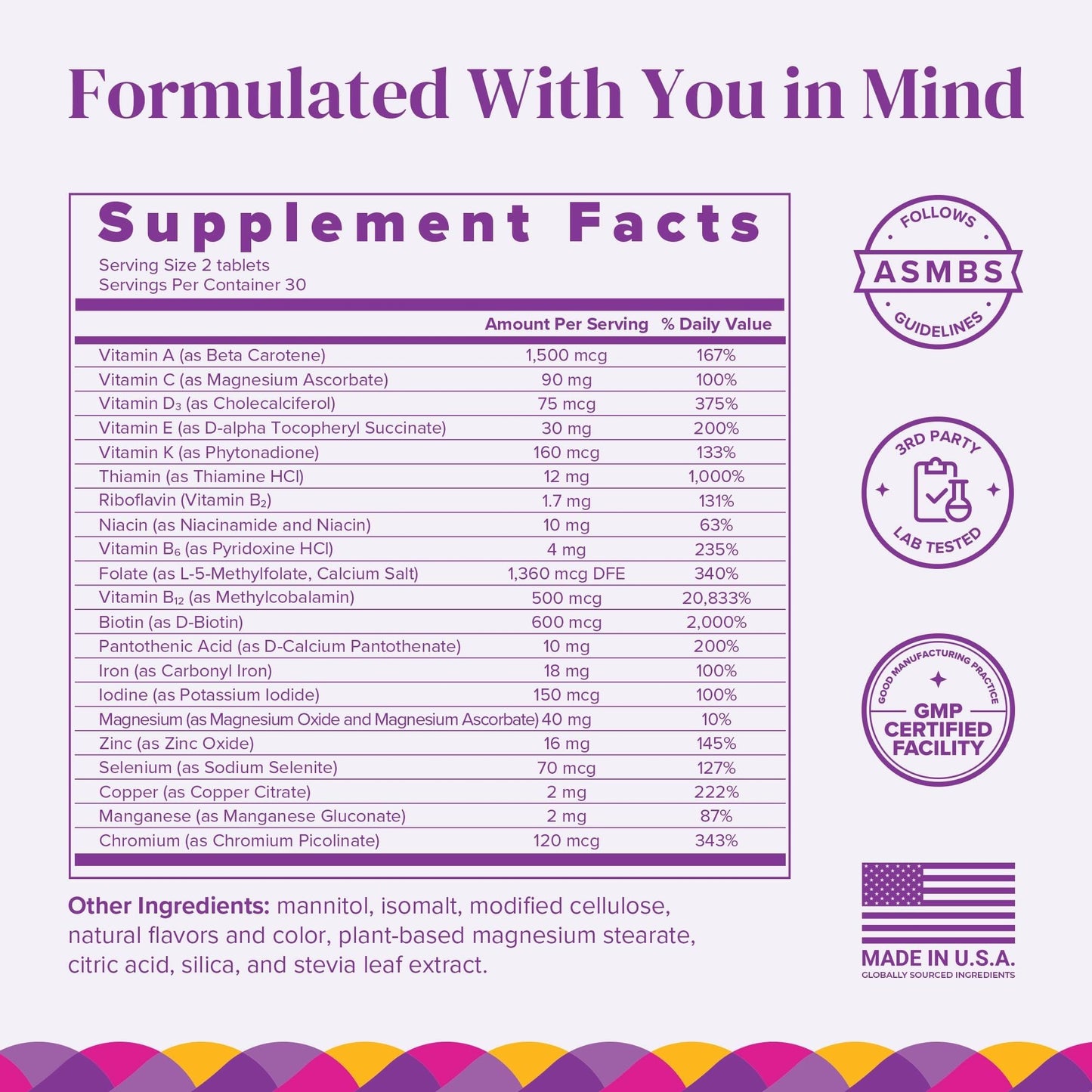 Fast dissolving bariatric multivitamin sugar free tablets natural fruit flavor