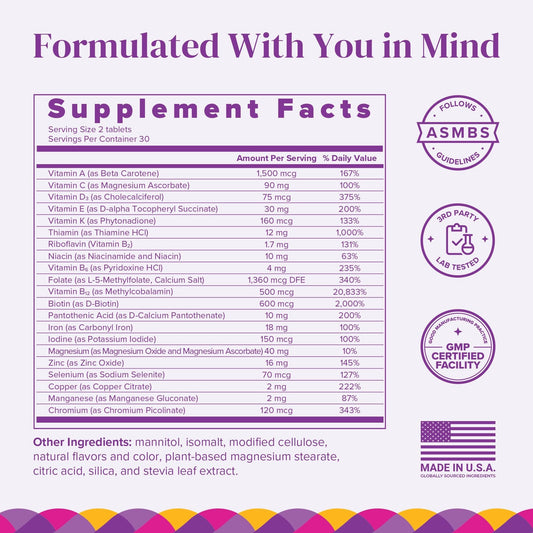 Fast dissolving bariatric multivitamin sugar free tablets natural fruit flavor