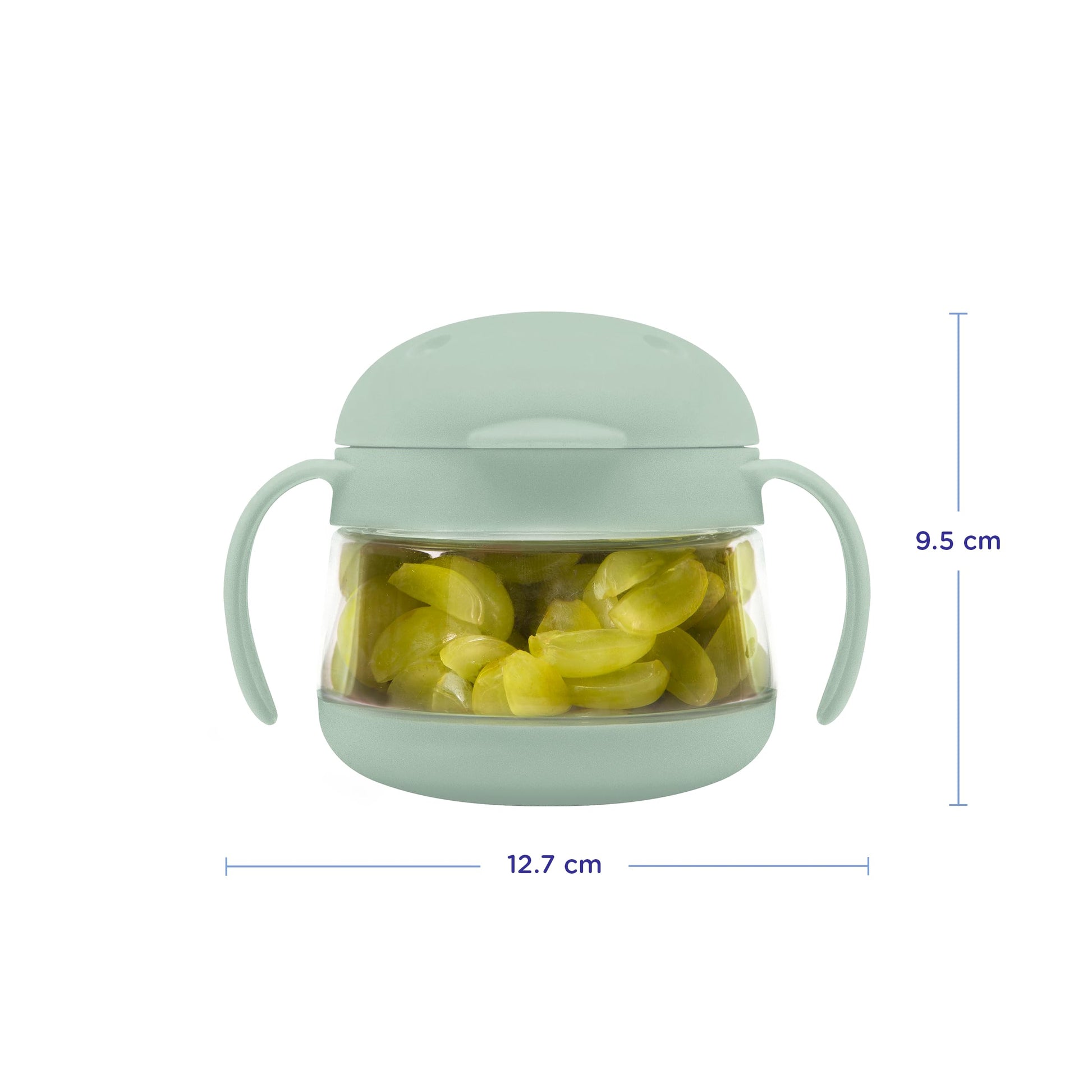 Side angle of Ubbi Tweat snack cup showing bird shape