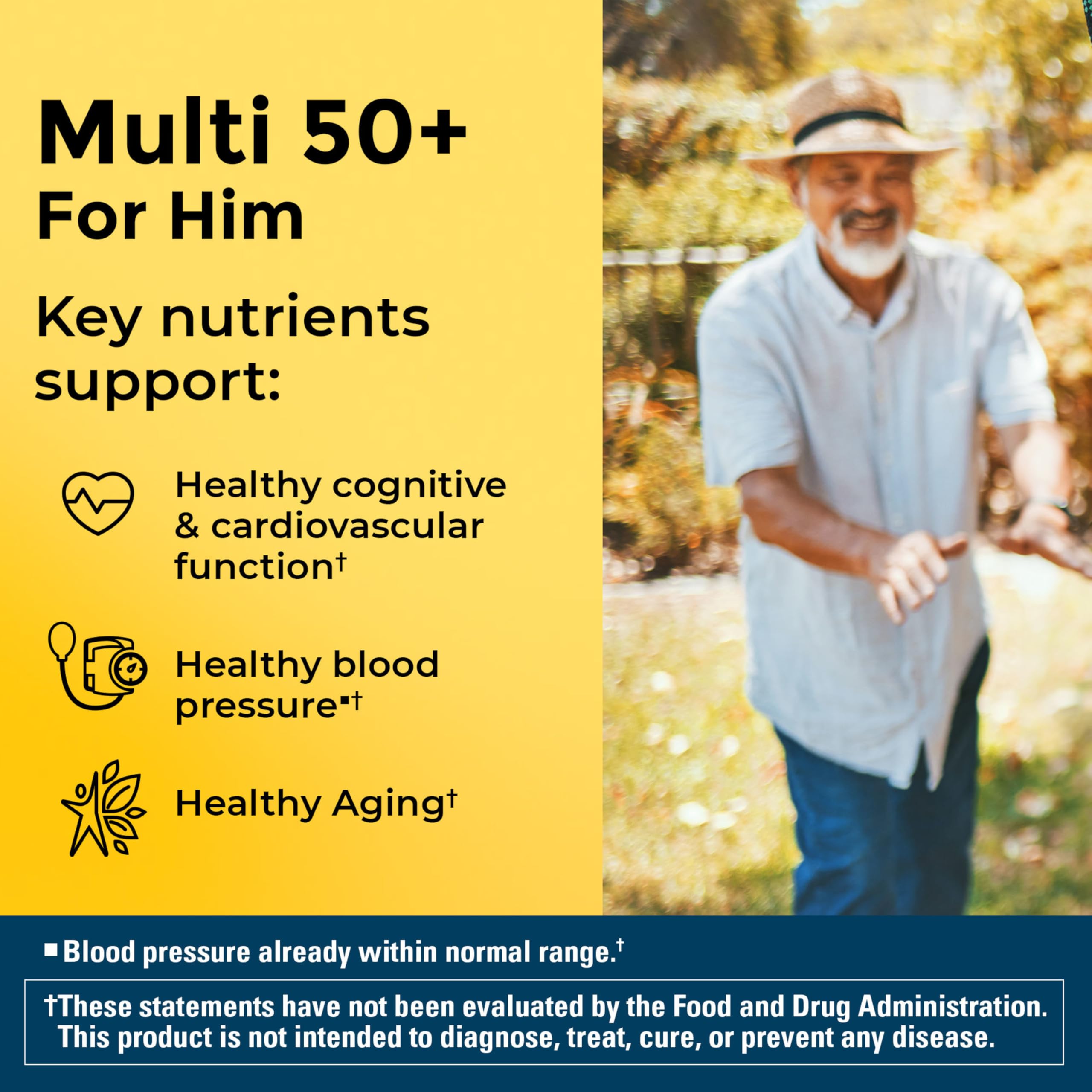 Nature Made Multi for Him 50 plus dietary supplement label view with 22 key nutrients