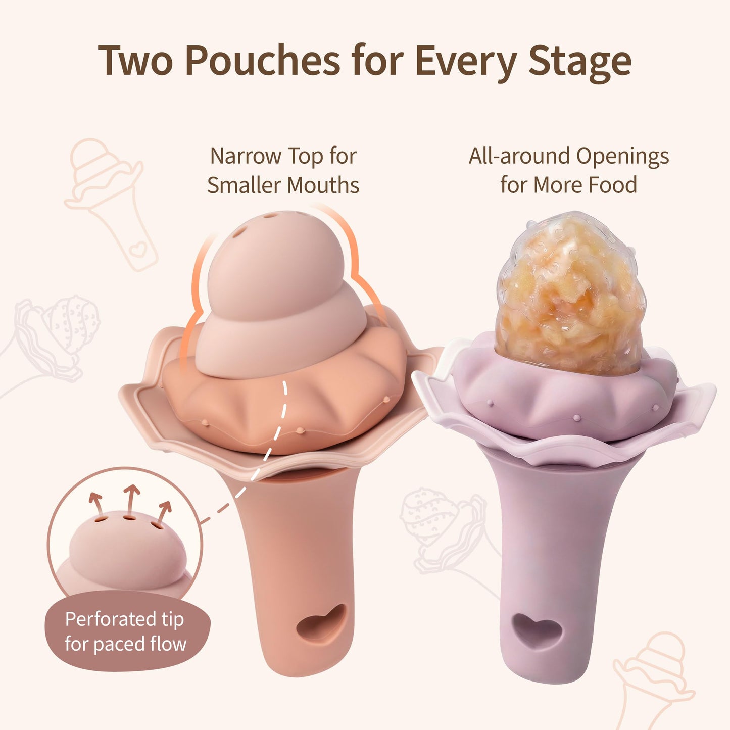 Moonkie baby feeder with two different size silicone pouches