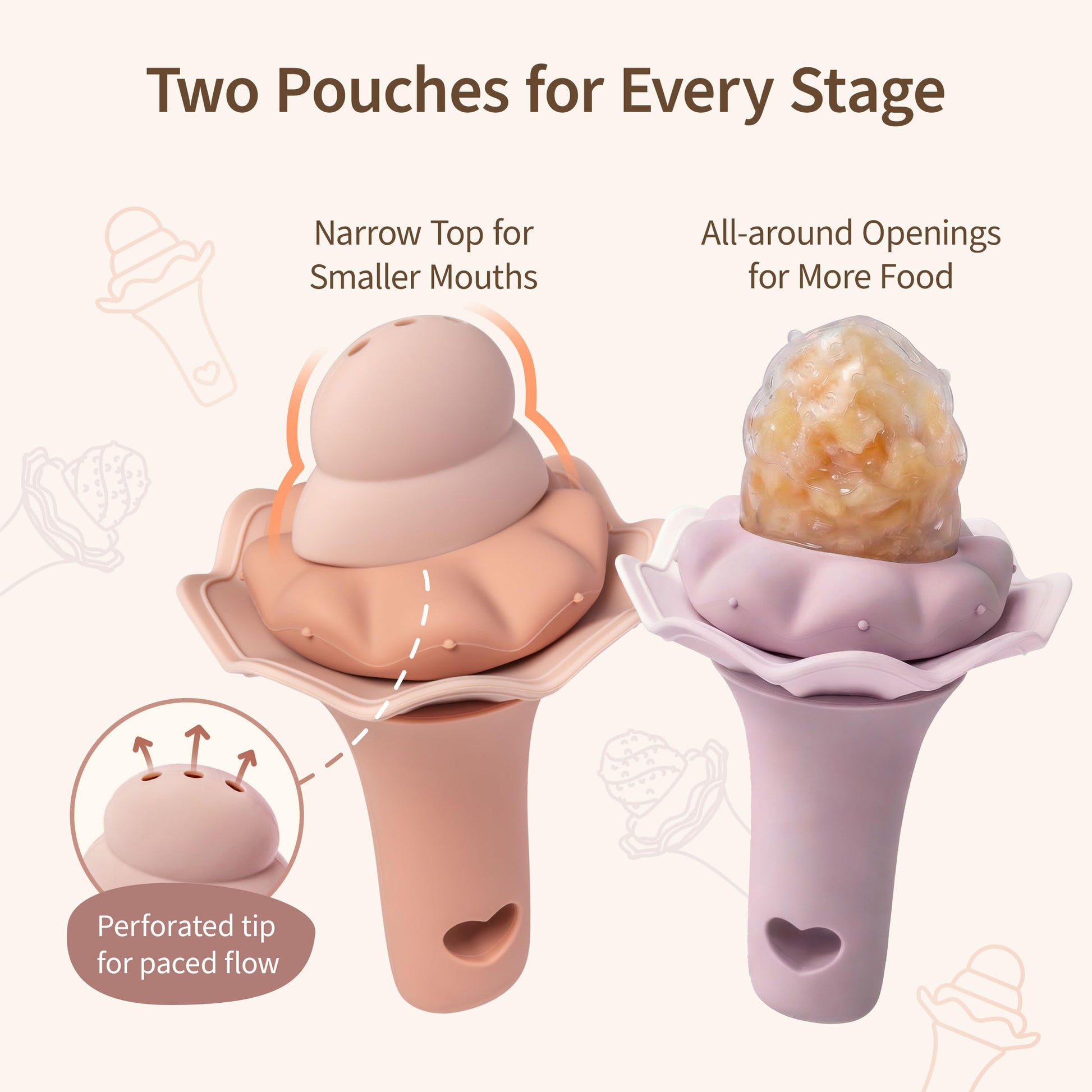 Moonkie baby feeder with two different size silicone pouches