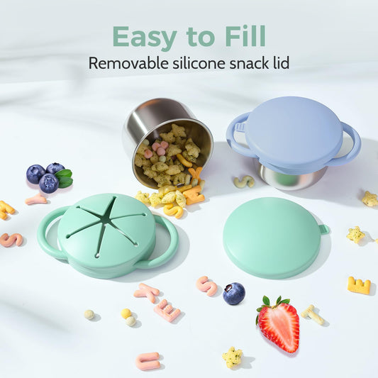 Two pack stainless steel snack containers for toddlers