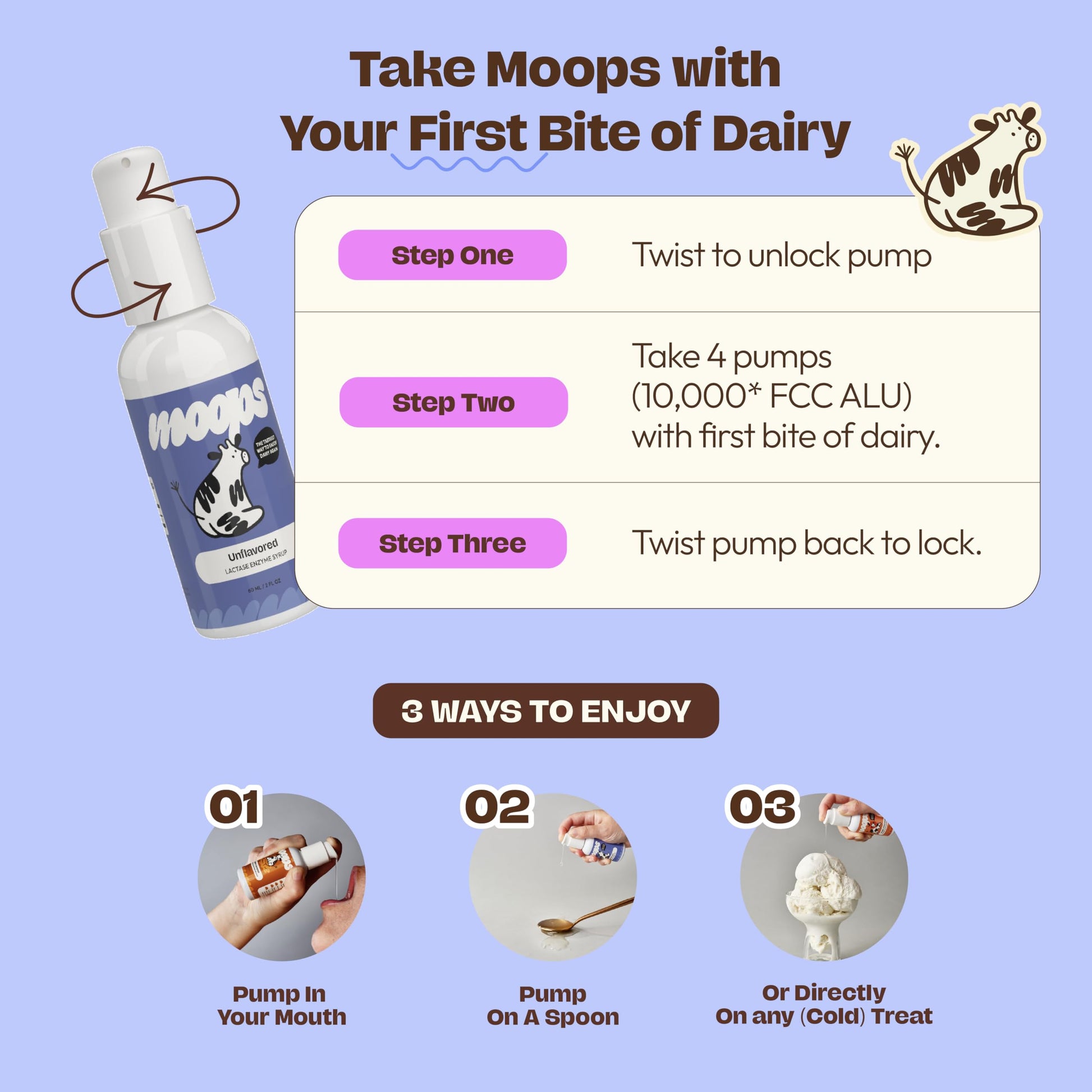 Moops authentic USA imported liquid lactase enzyme for lactose breakdown