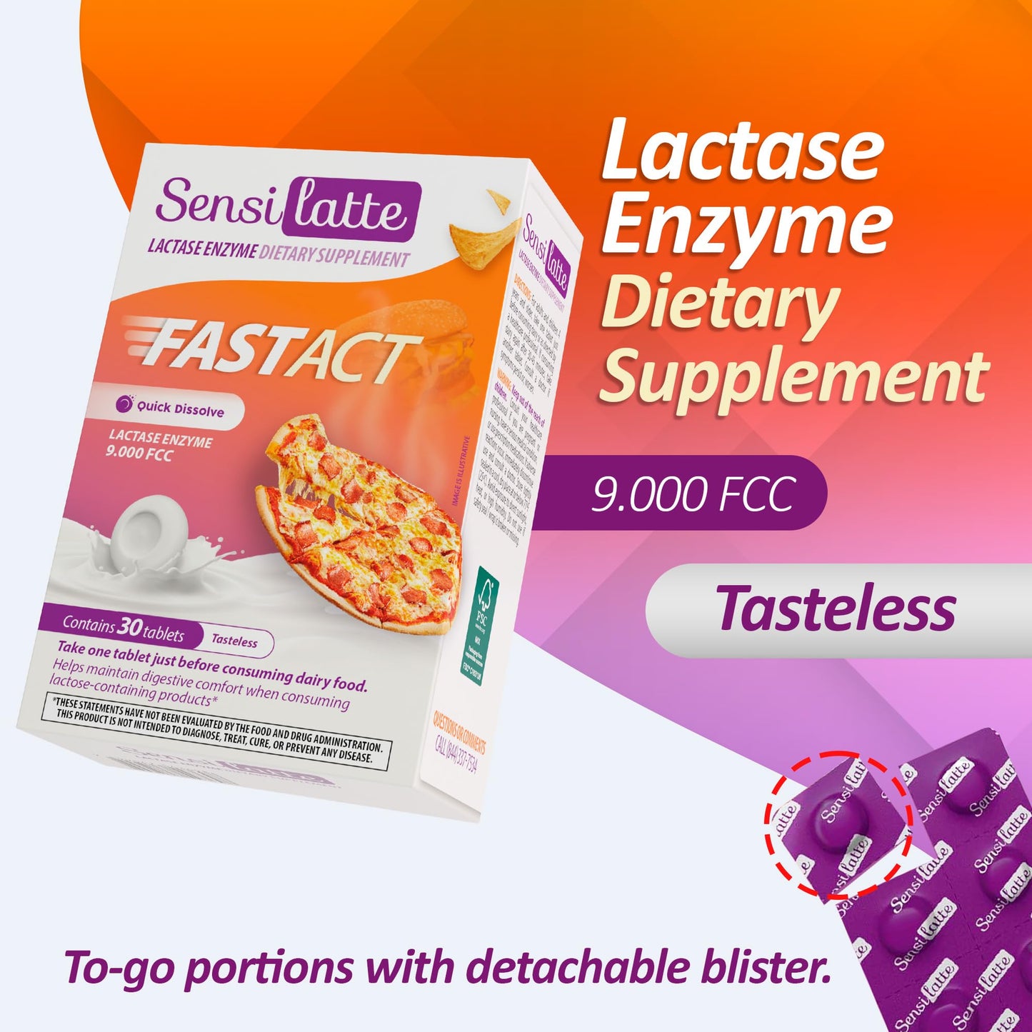 USA imported SENSI LATTE lactase enzyme dietary supplement for adults and children consumer packaging