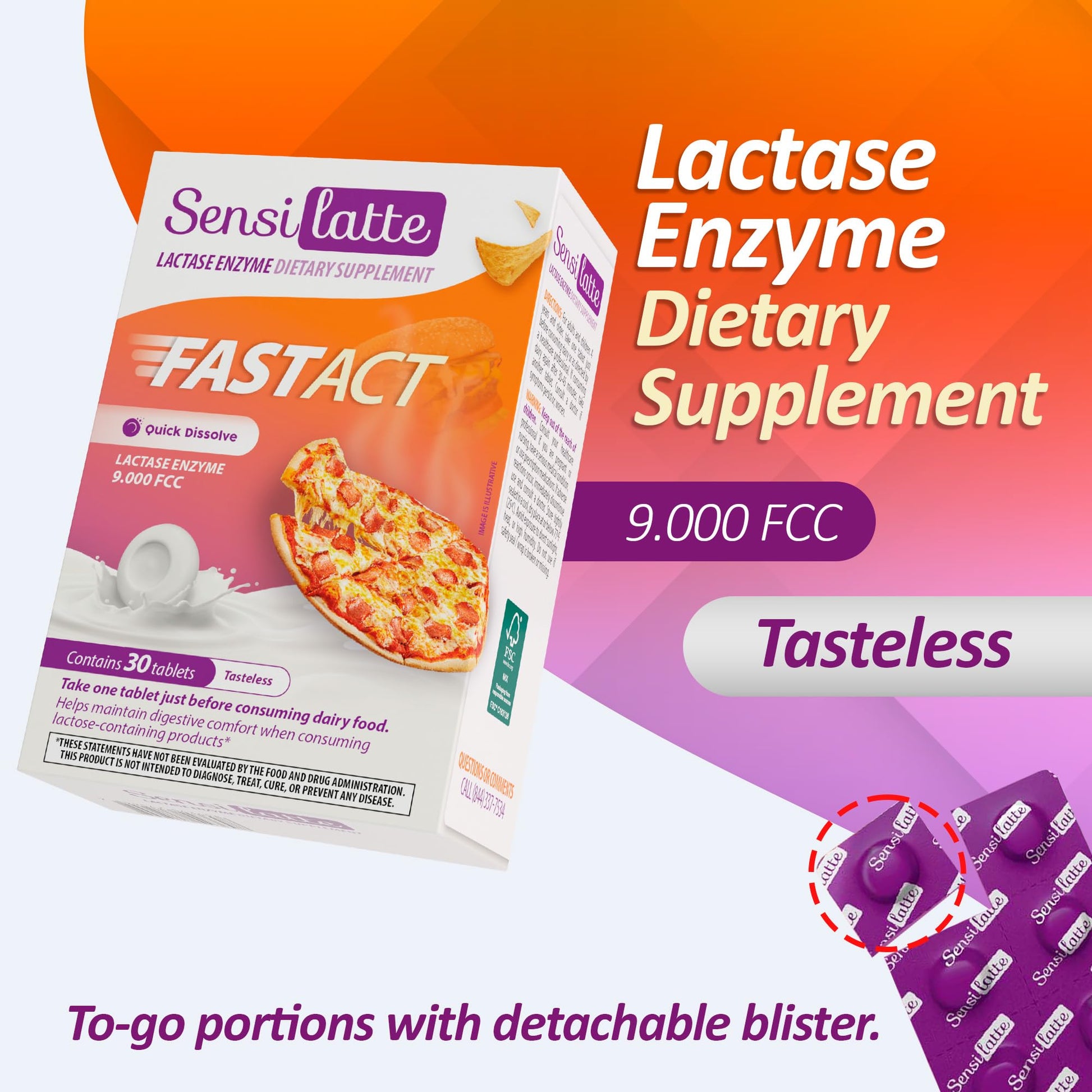 USA imported SENSI LATTE lactase enzyme dietary supplement for adults and children consumer packaging
