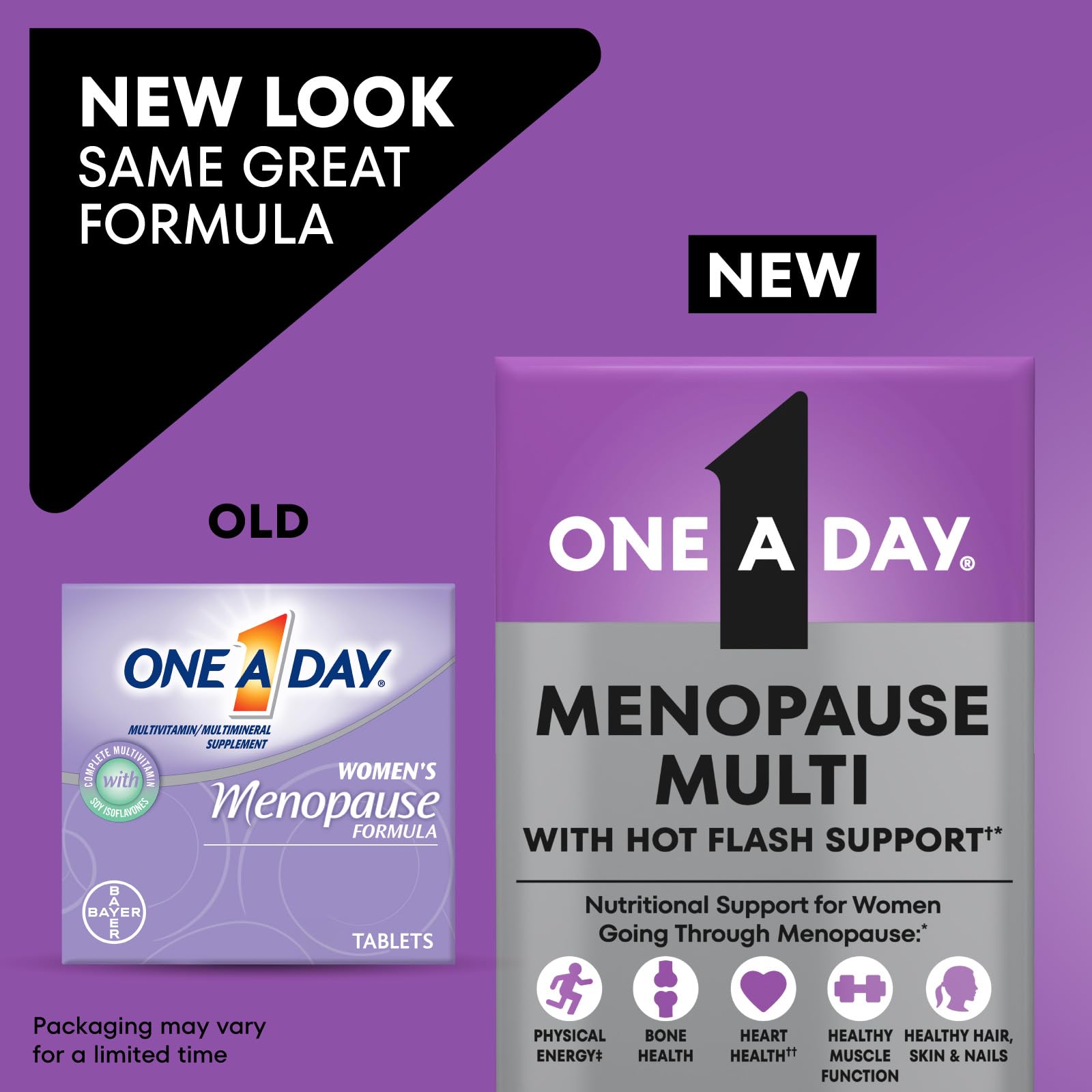 One A Day Menopause Formula supplement facts label showing vitamins and soy isoflavones details