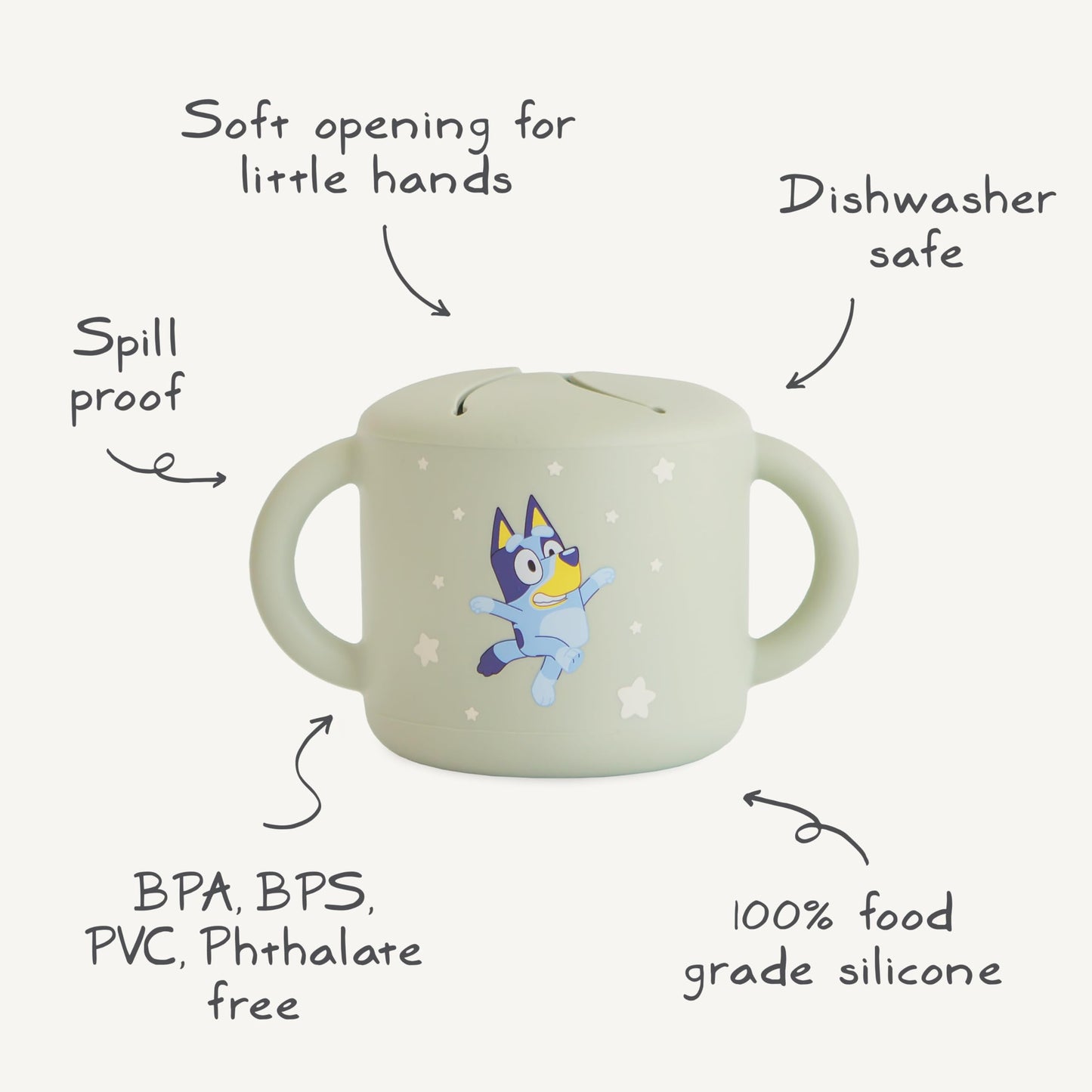Side profile of Mushie silicone snack cup for babies