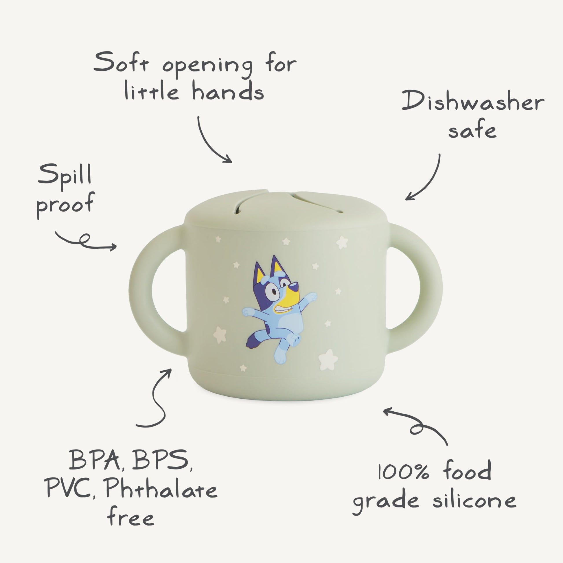 Side profile of Mushie silicone snack cup for babies