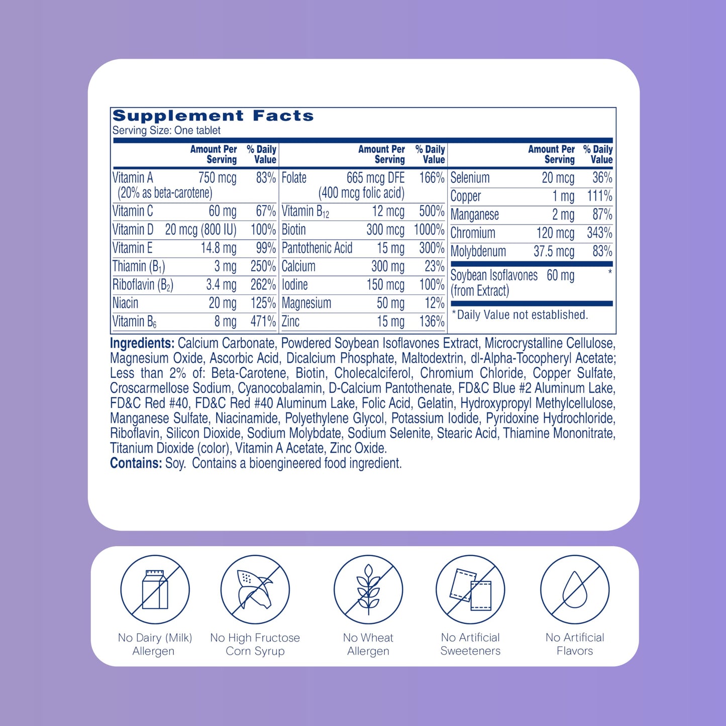 One A Day Women's Menopause Formula 50 count bottle displaying directions and dosage instructions