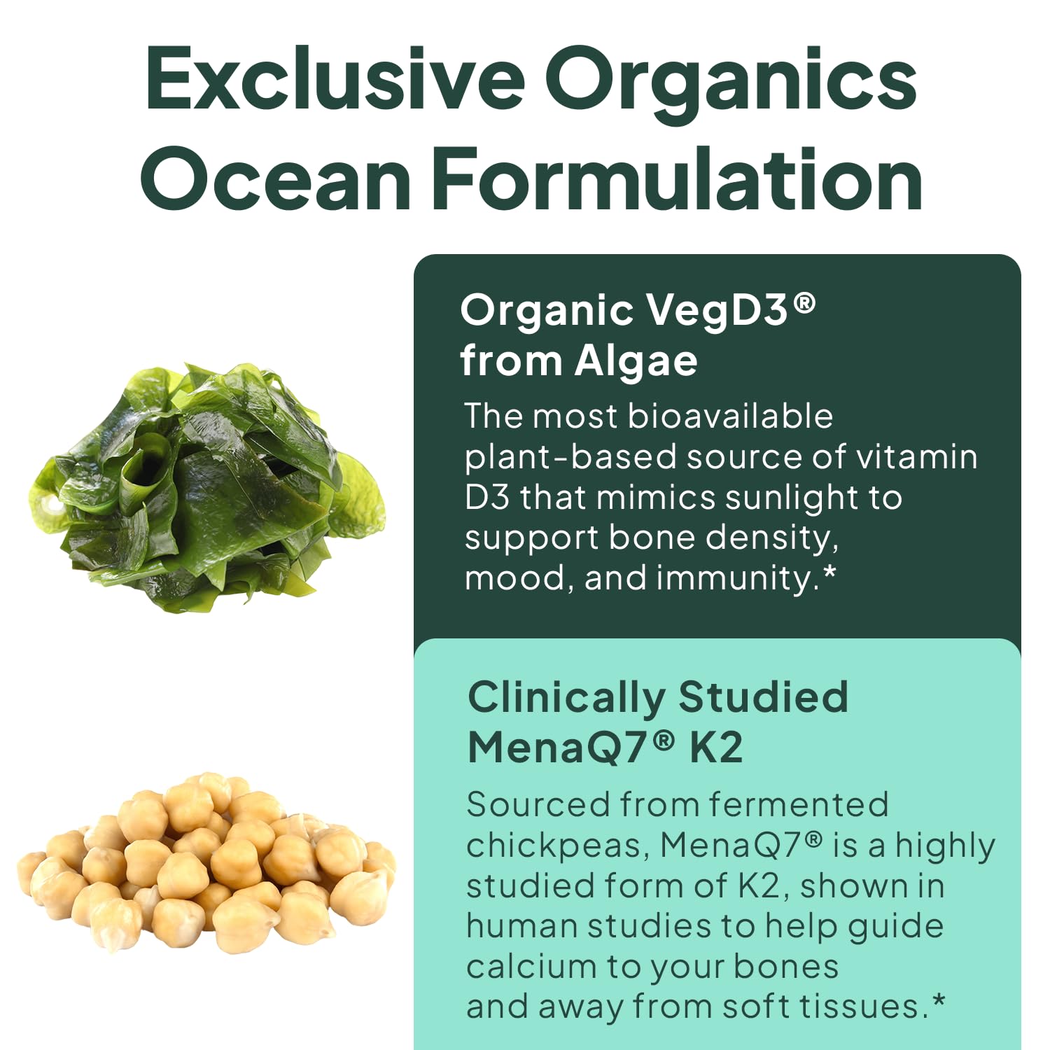 Organics Ocean Better D3 K2 bone density and immunity support capsules side view