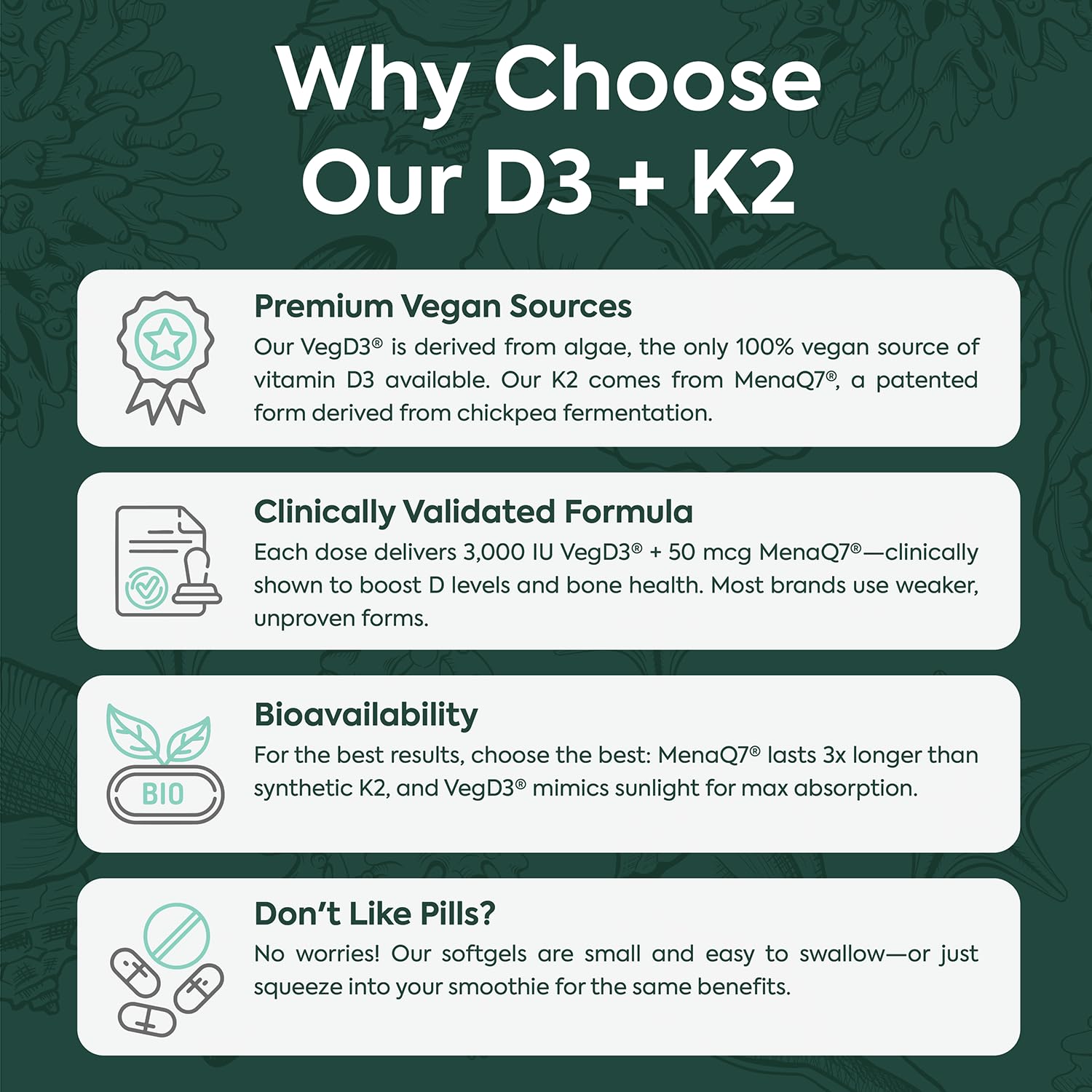 Organics Ocean Better D3 K2 maximum bioavailability supplement capsule presentation