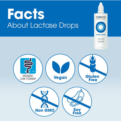 Intoleran liquid enzyme supplement bottle with droplet dispenser cap