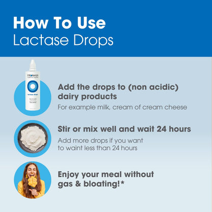 Gluten free and soy free liquid lactase digestive supplement bottle close up