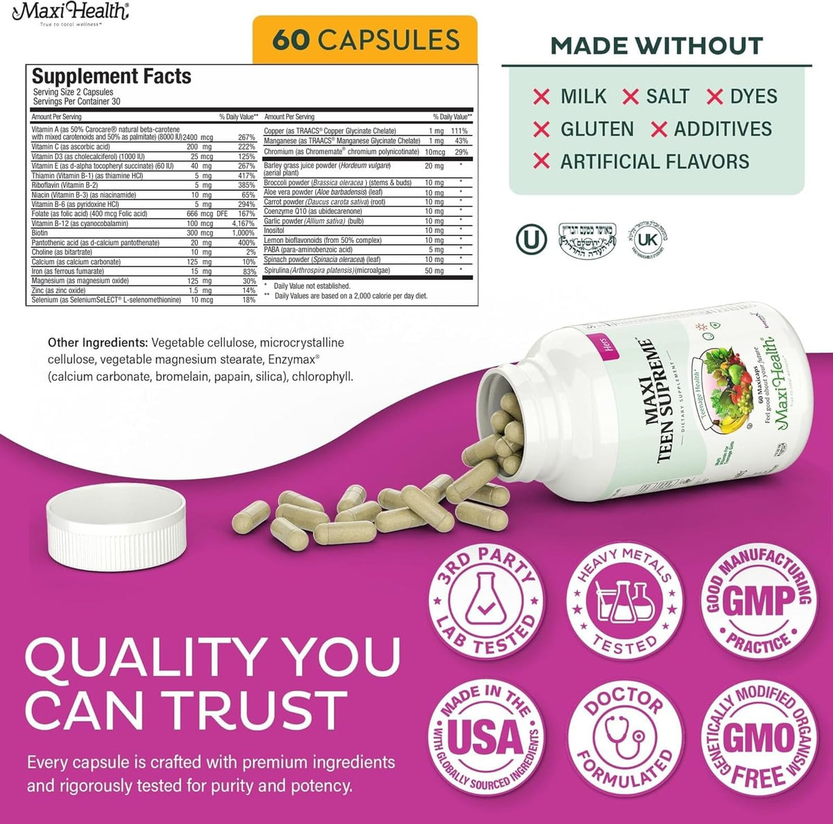 Maxi Health Teen Supreme Hers dietary supplement lifestyle placement