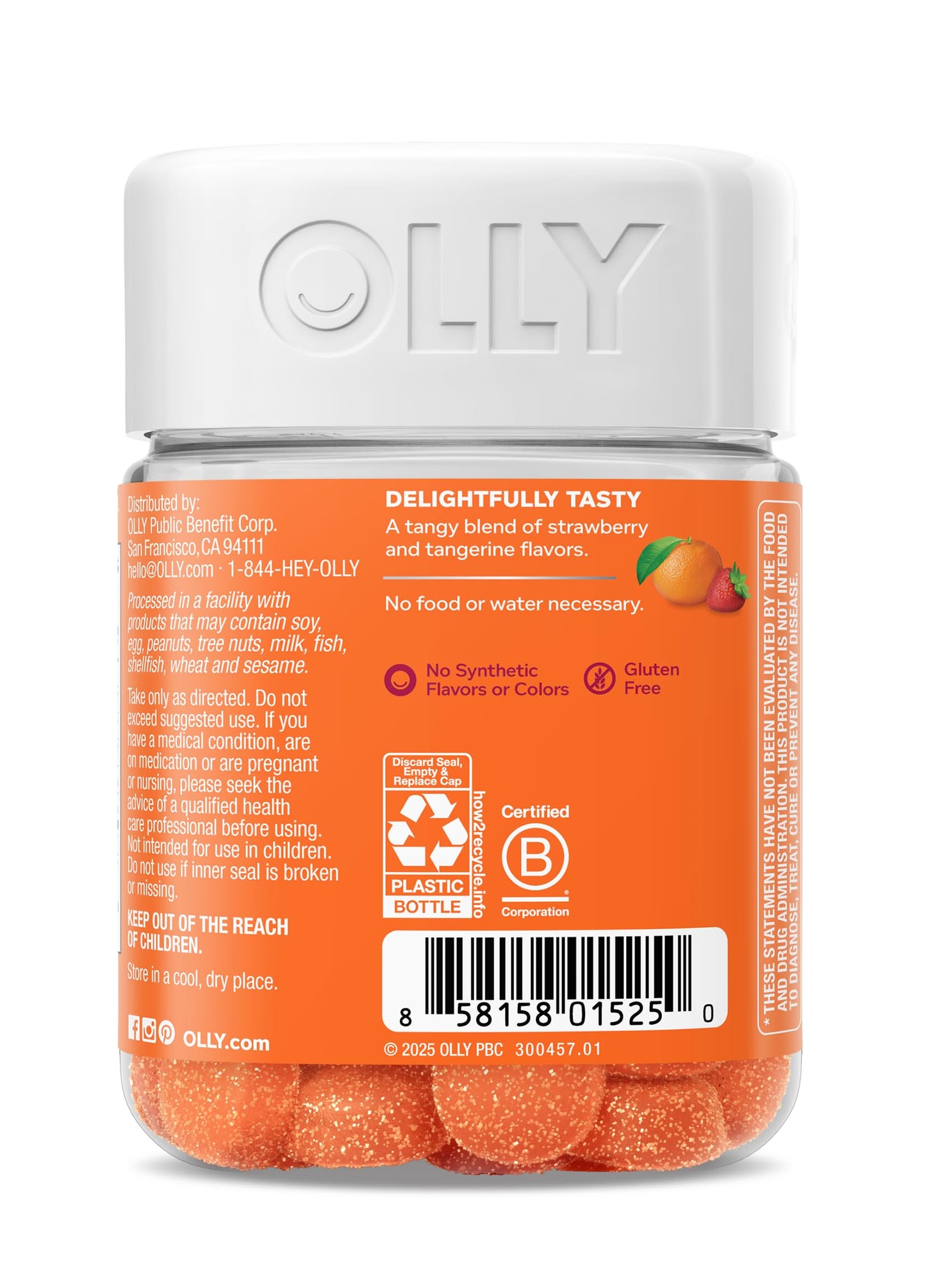 OLLY focus and concentration product held in hand to showcase actual bottle sizing and portable shape.