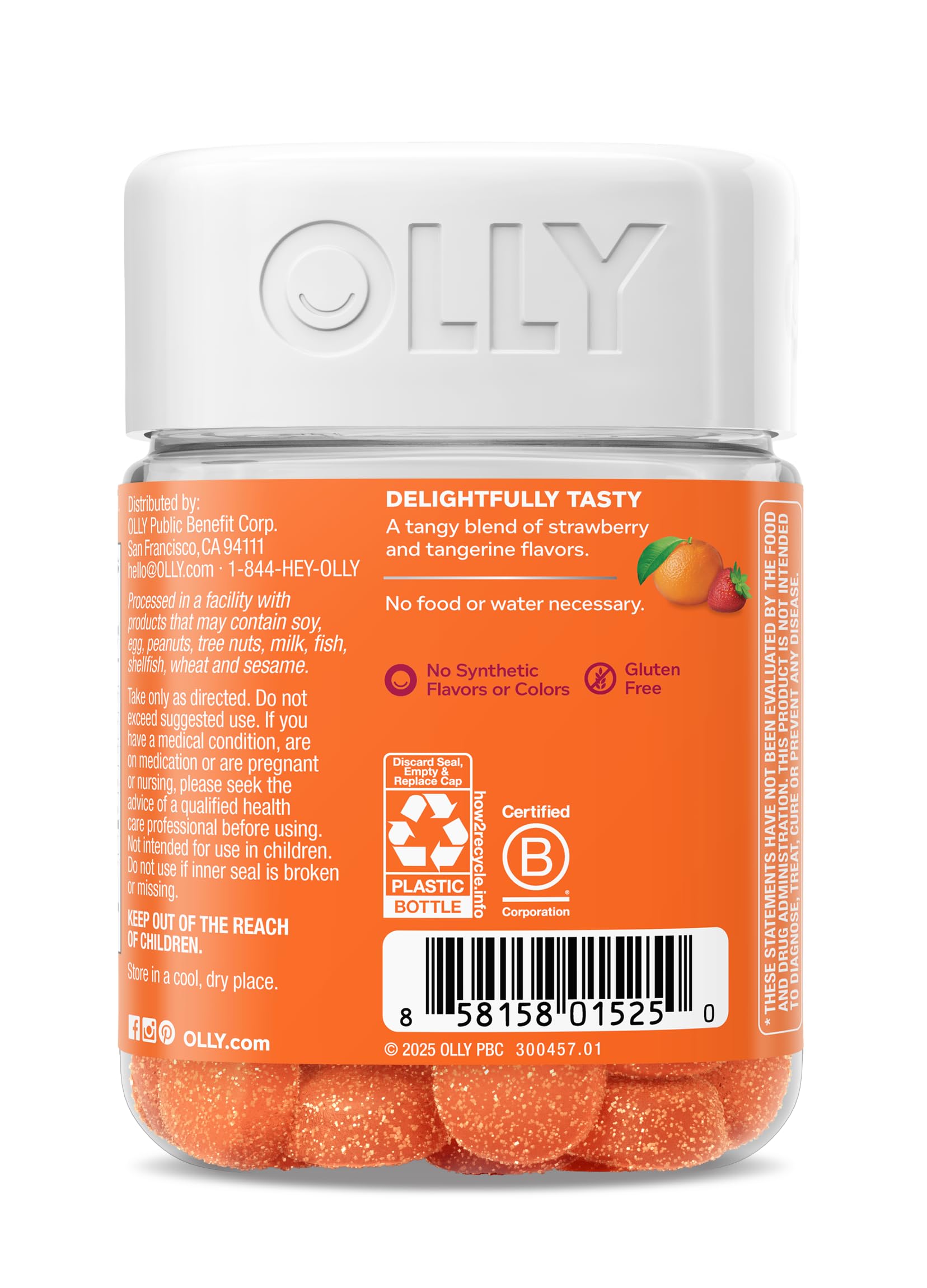 OLLY focus and concentration product held in hand to showcase actual bottle sizing and portable shape.