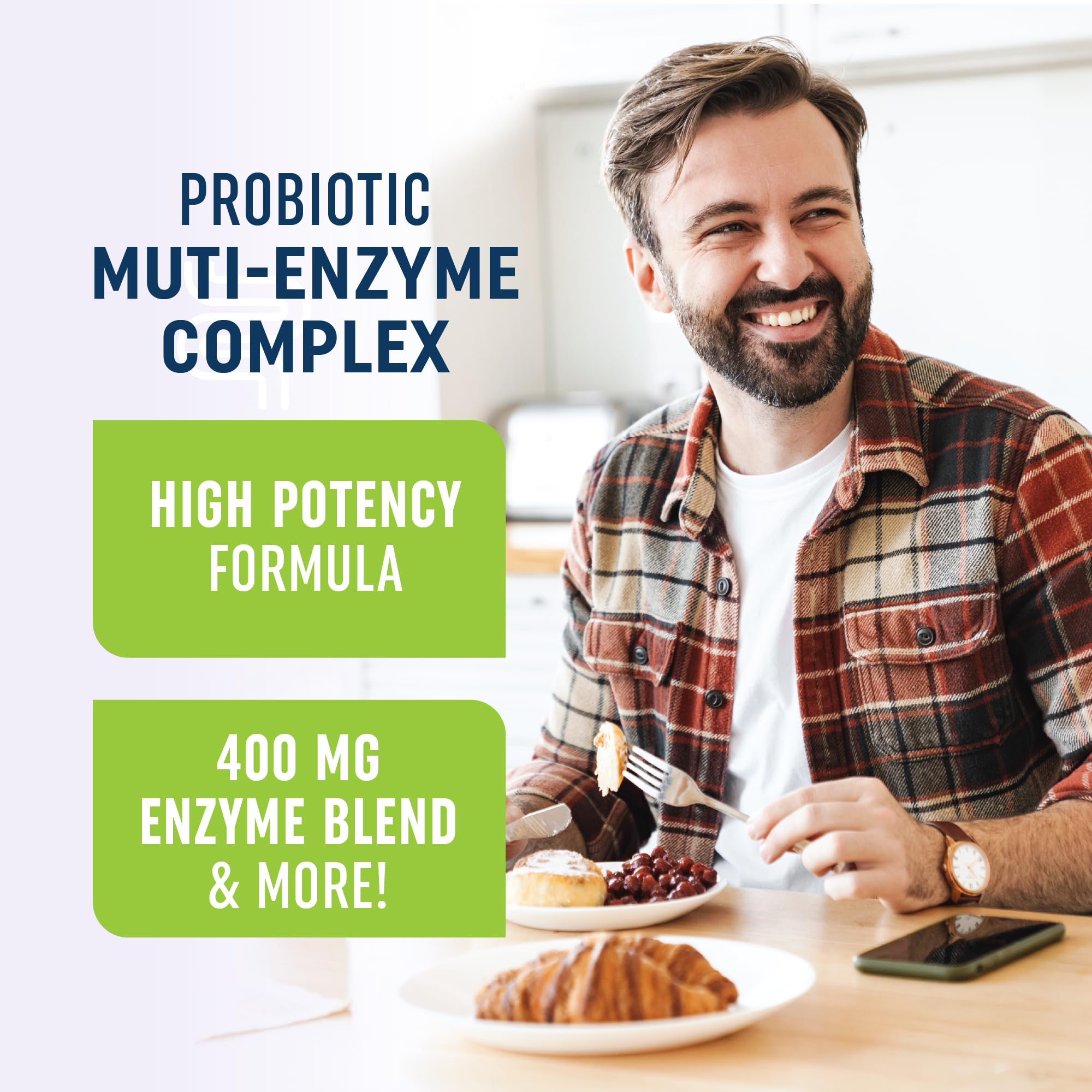 USA imported digestive enzyme supplement capsules for bloating and gas relief.
