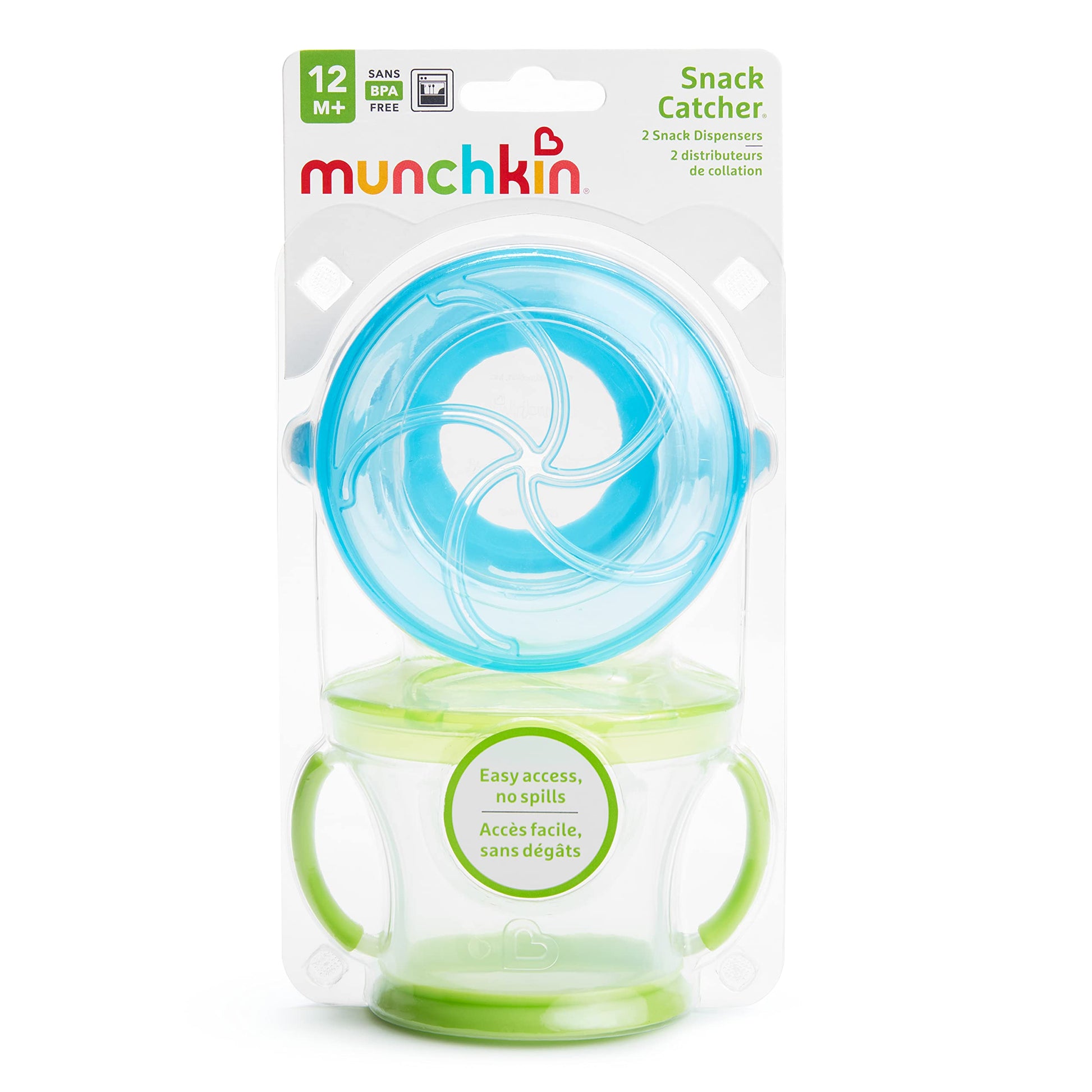 Toddler hands holding Munchkin snack catcher container
