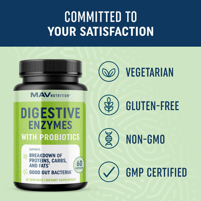 Natural plant sourced enzymes including lactase bromelain and papain for bloating relief.